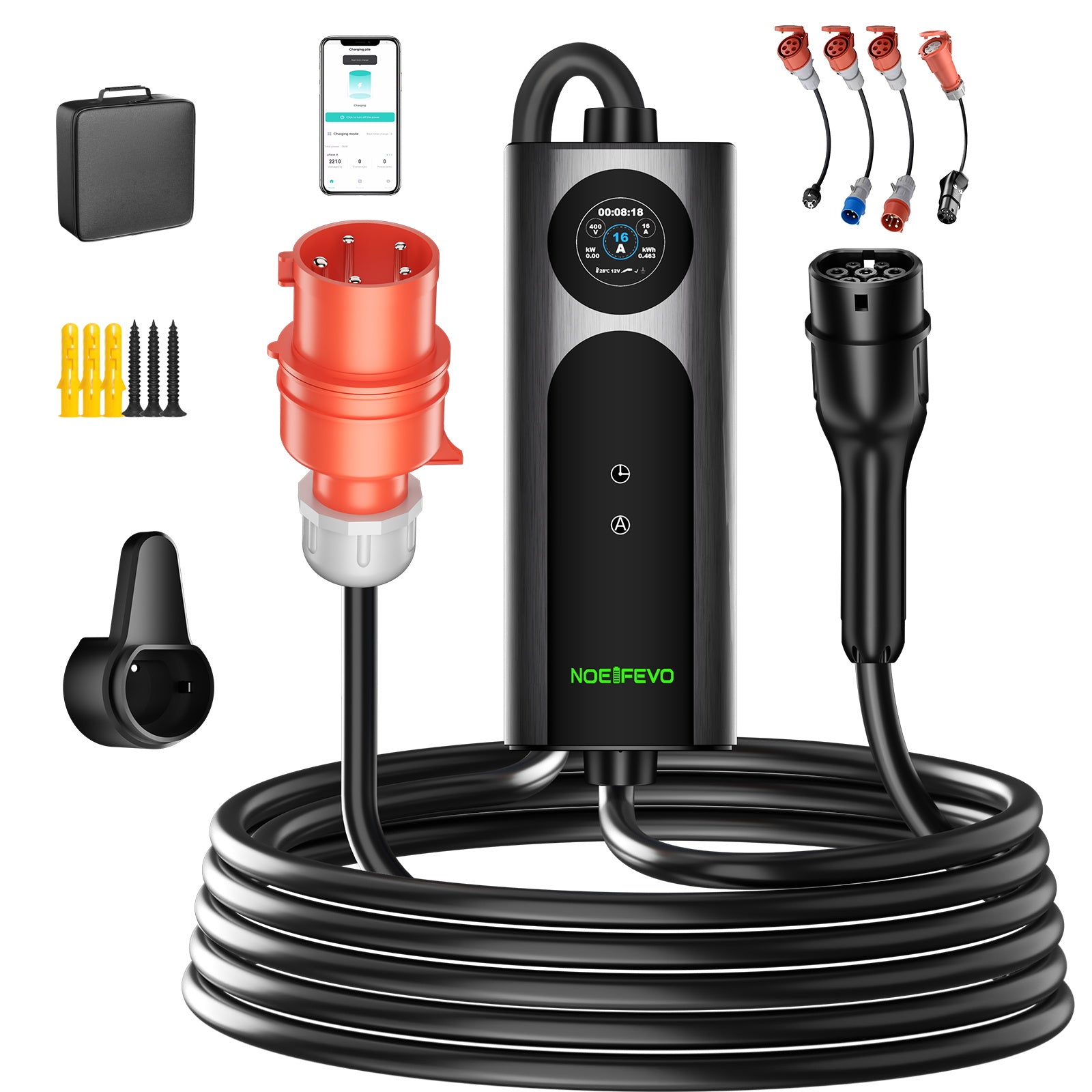 NOEIFEVO 2026 Pro Mobile Wallbox 11kw mit app, e auto CEE 16A auf Typ 2 Ladekabel, 3-phasig EV Ladegerät für Allen EVs(IEC 62196-2) & PHEVS