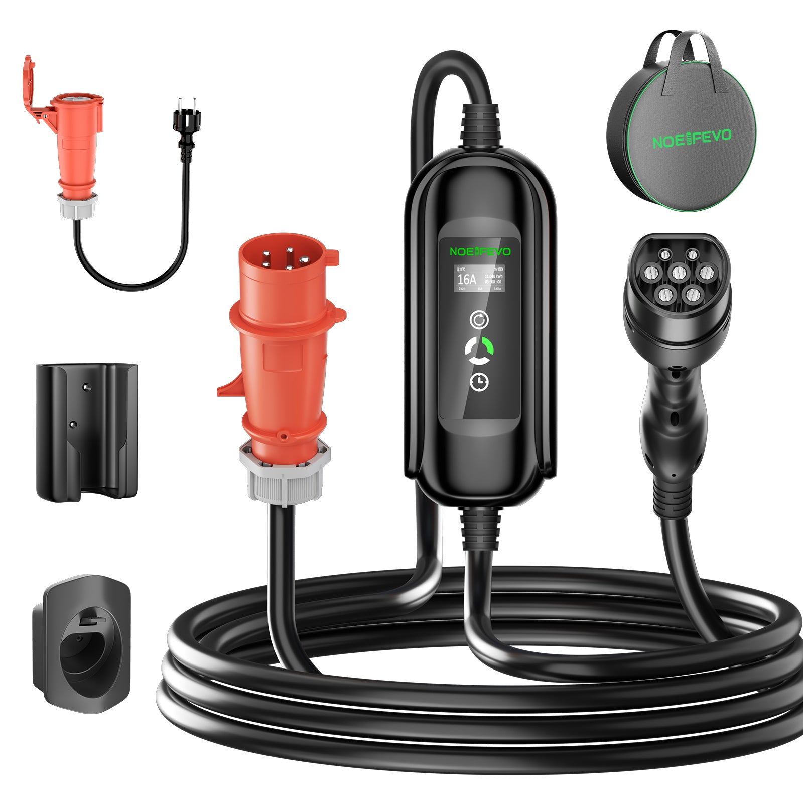 11KW EV Ladestation, 16A 3 Phase Typ 2 Mobile Ladegerät für Elektrofahrzeuge, CEE 16A Stecker, 5 Meter Kabel EVSE Wallbox