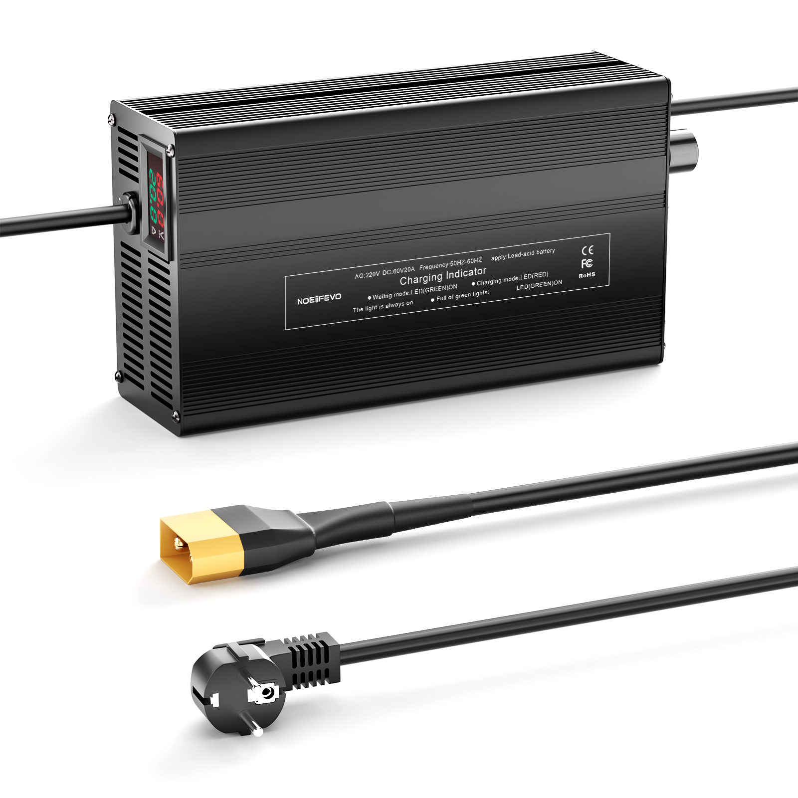 NOEIFEVO 60V 1A-20A Strom Einstellbares Batterieladegerät für Blei-Säure-Batterien, AGM, Gel, Golfwagen-Batterieladegerät, LED-Anzeige