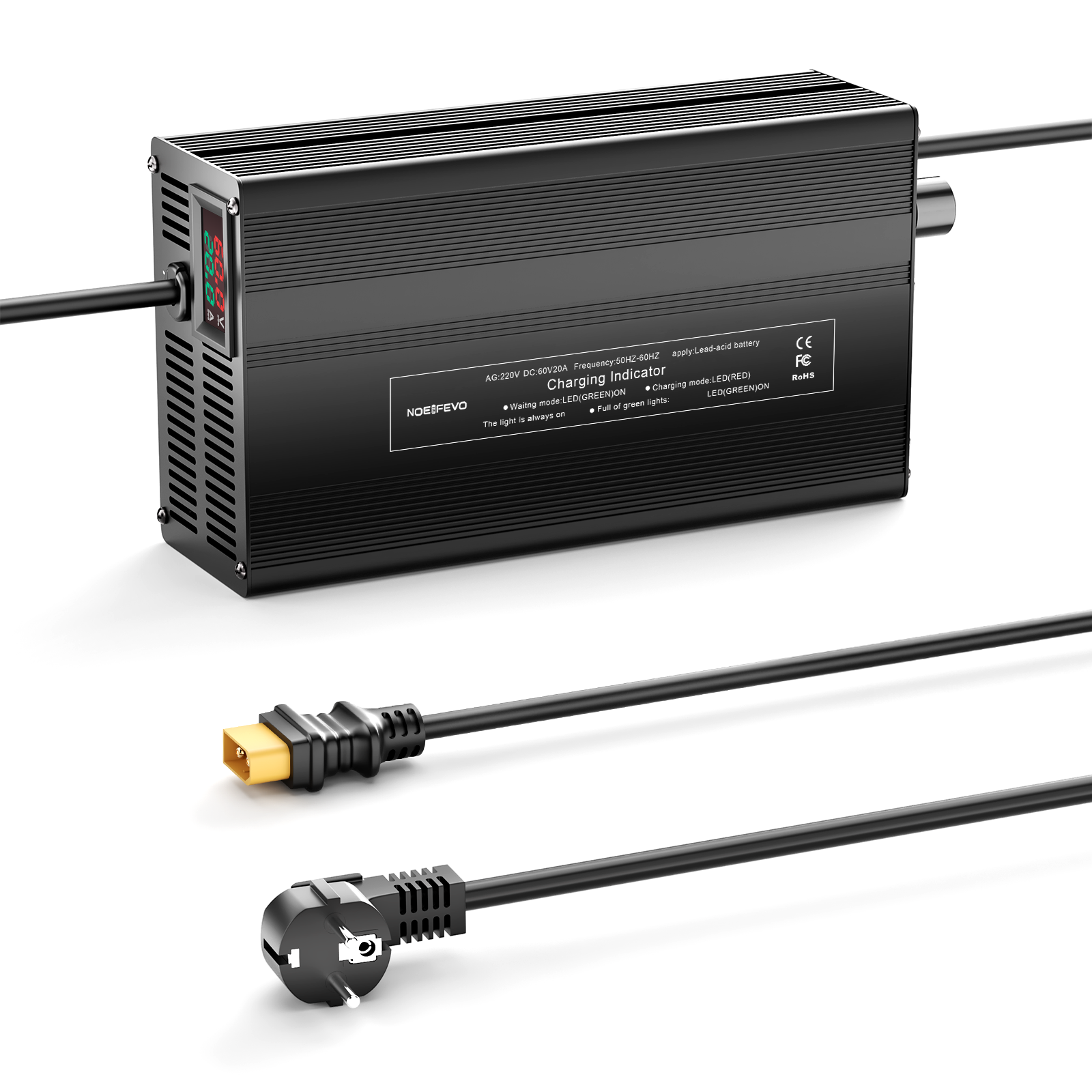 NOEIFEVO 60V 1A-20A Strom Einstellbares Batterieladegerät für Blei-Säure-Batterien, AGM, Gel, Golfwagen-Batterieladegerät, LED-Anzeige