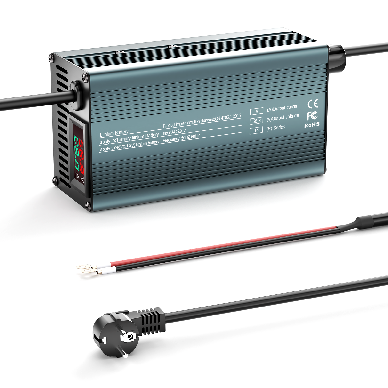 NOEIFEVO 58.8V 8A 14S Lithium-Batterieladegerät für 14S  51.8V Li-Ionen-Batterien, Strom Einstellung 1-8A, langsames Laden und schnelles Laden (MLC1300)