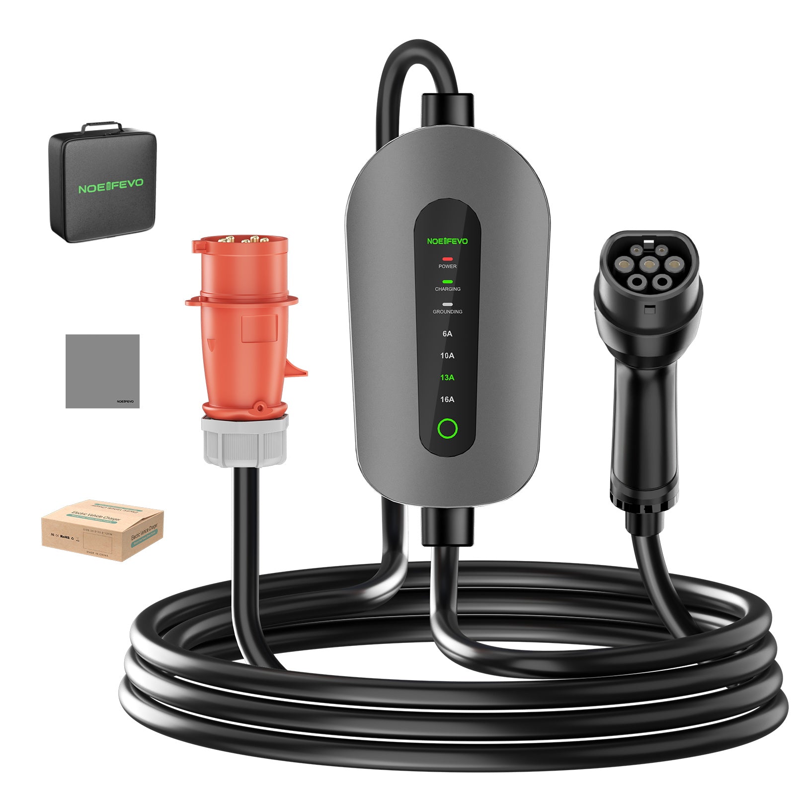 NOEIFEVO F095-3 Cable de carga EV tipo 2 a CEE16A para vehículo eléctrico, caja de pared de 11KW, corriente ajustable de 6A a 16A, 3m/5m/10m
​