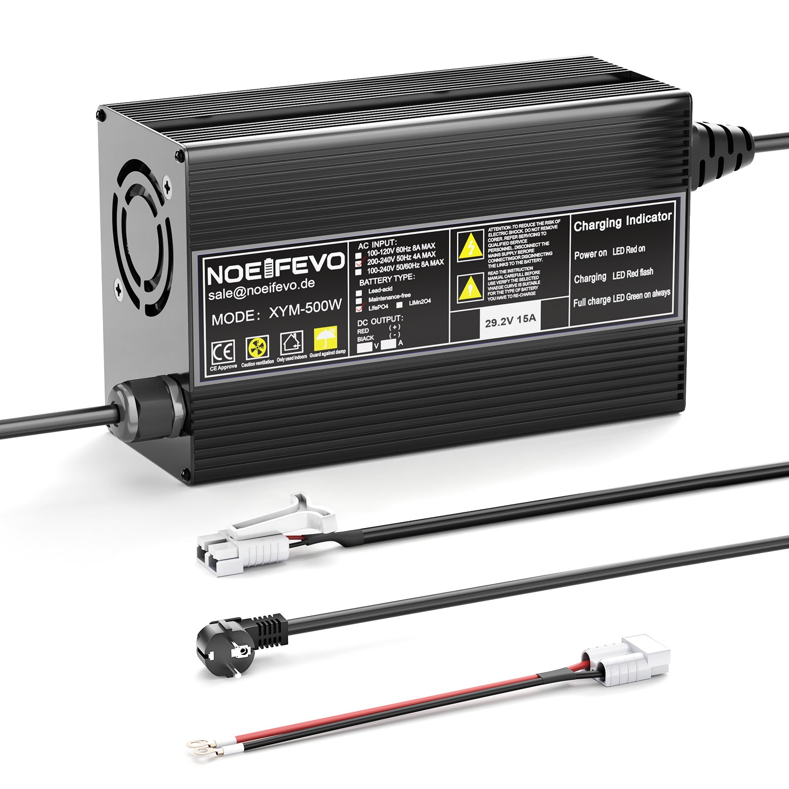 Noeifevo 29.2V 15A LiFePO4 Batterijlader voor 24V 25.6V LiFePO4 Batterij