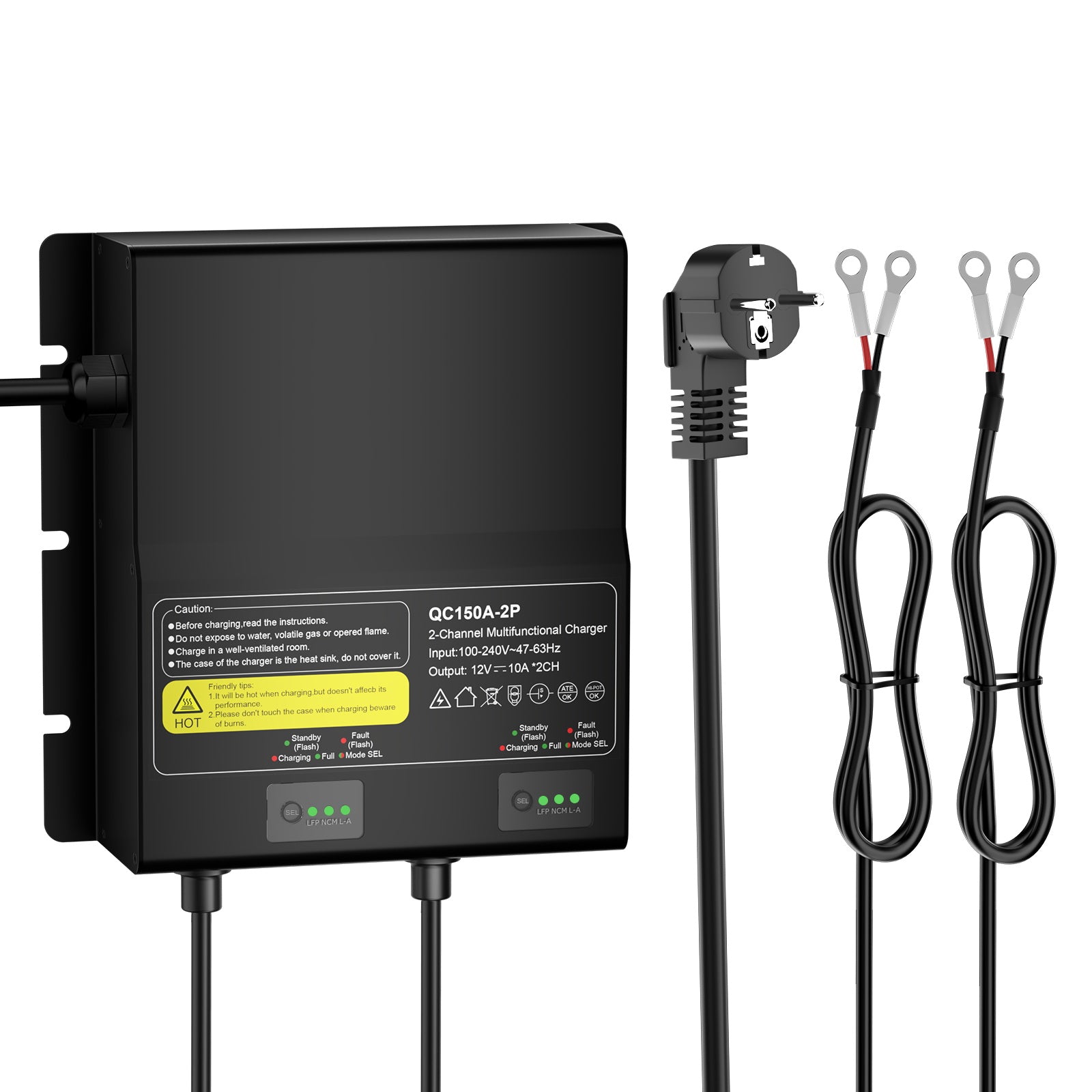 NOEIFEVO 12V 20A 2-banks (10A/bank) universell batterilader, 12V vanntett LiFePO4, litium og blysyre lader for campingvogn, båt, motorsykkel, gressklipper, trollingmotor og blysyrebatteri