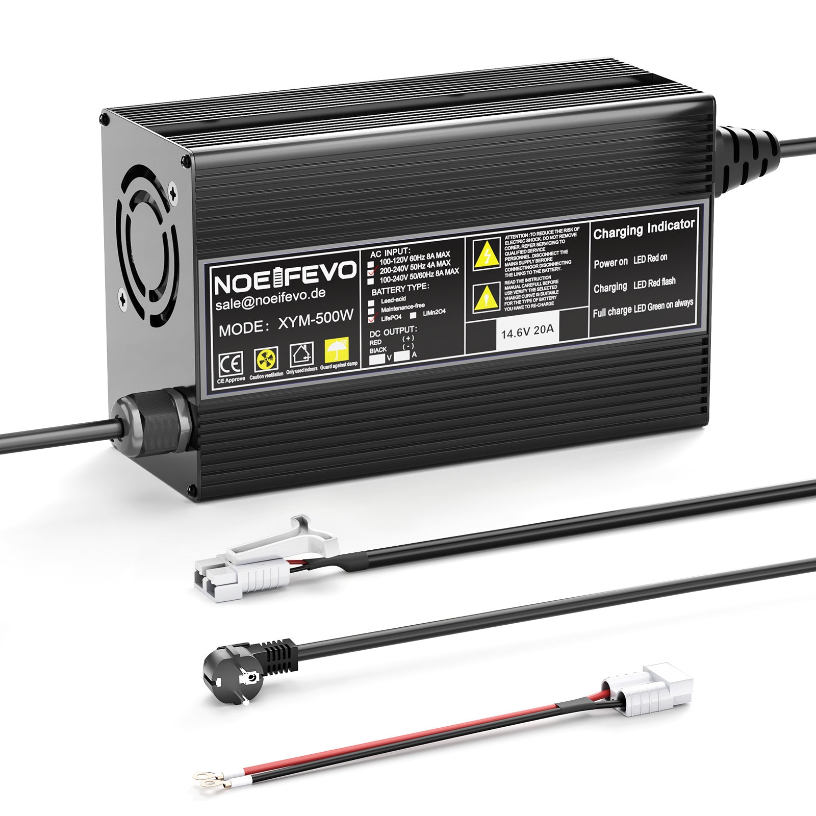 Noeifevo 14.6V 20A LiFePO4 Caricabatteria per 12V 12.8V LiFePO4 Batteria