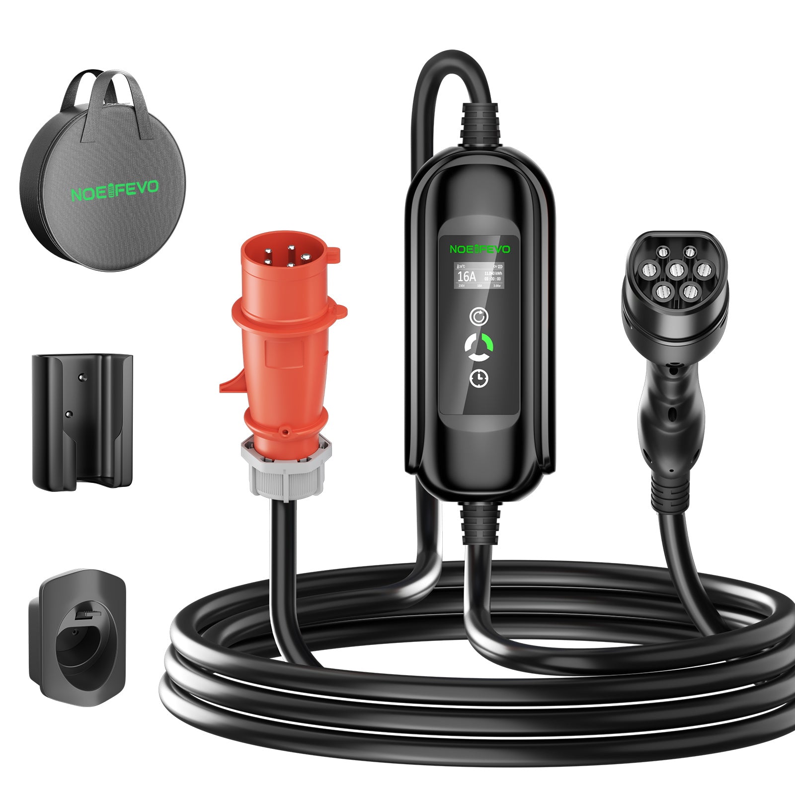 11KW EV Ladestation, 16A 3 Phase Typ 2 Mobile Ladegerät für Elektrofahrzeuge, CEE 16A Stecker, 5 Meter Kabel EVSE Wallbox