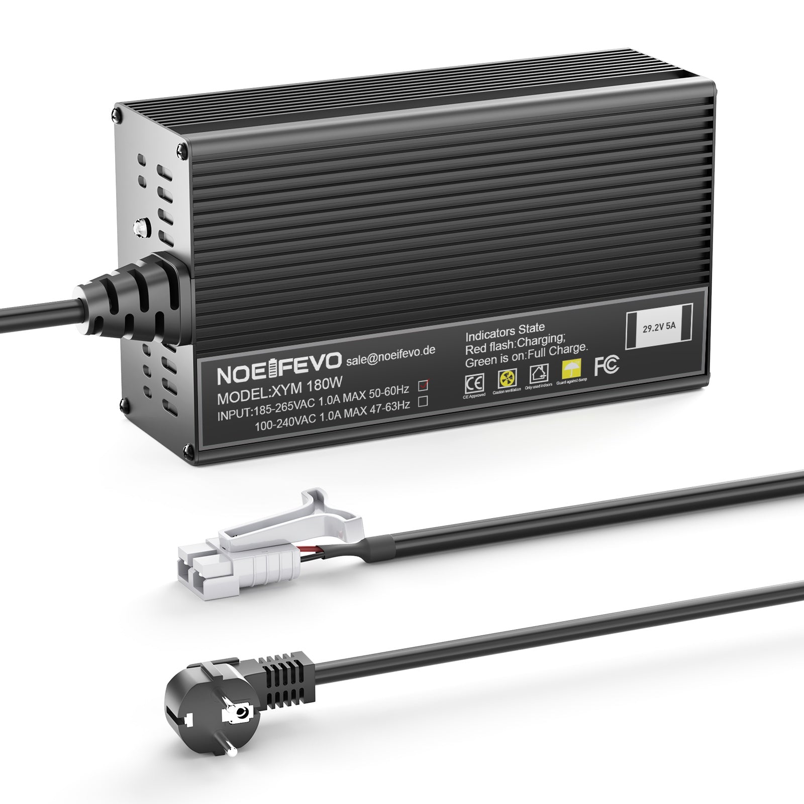 Noeifevo 29.2V 5A LiFePO4 Akku Ladegerät für 24V 25.6V LiFePO4 Batterie, XLR/IEC/XT60/Anderson 50A/M8