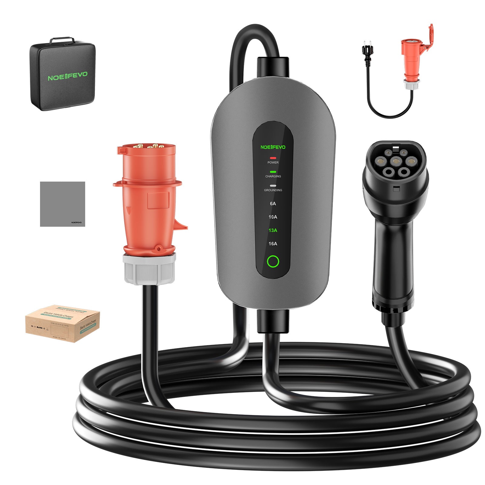 NOEIFEVO F095-3 Type 2 až CEE16A EV nabíjecí kabel pro elektromobil, 11KW wallbox 6A až 16A nastavitelný proud, 3m/5m/10m