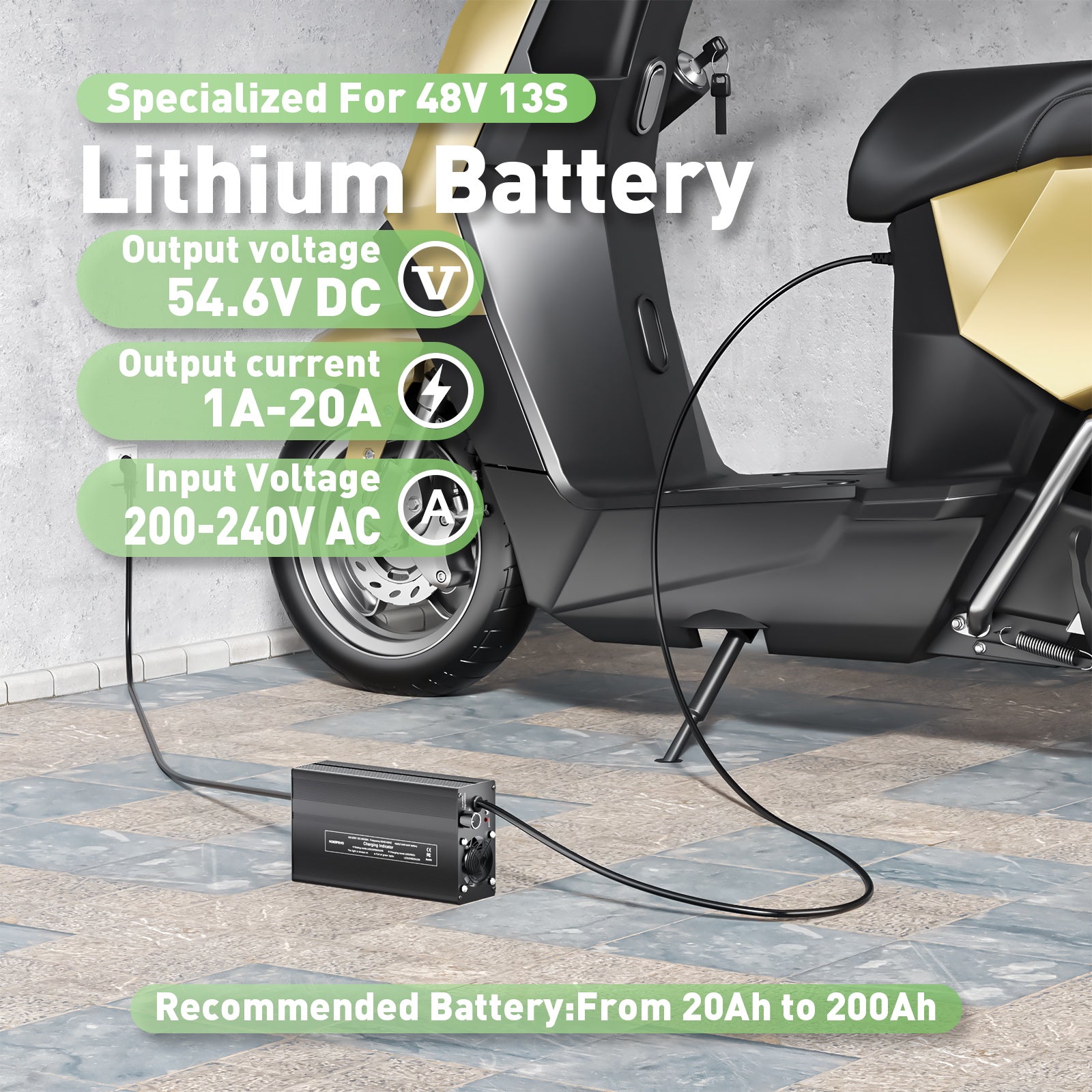 NOEIFEVO 54,6V 20A Lithium-baterie nabíječka pro 48V 13S Lithium-Li-Ion-Lipo baterii, LCD displej, nastavitelný výkon, nabíječka pro E-bike, skútr, elektrické motocykly