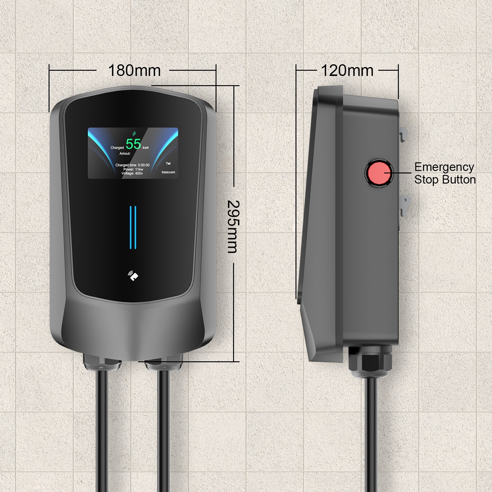 Noeifevo Q6 7KW 11KW 22KW EV wallbox laddstation, 5M snabbladdningskabel vattentät, WiFi tillval