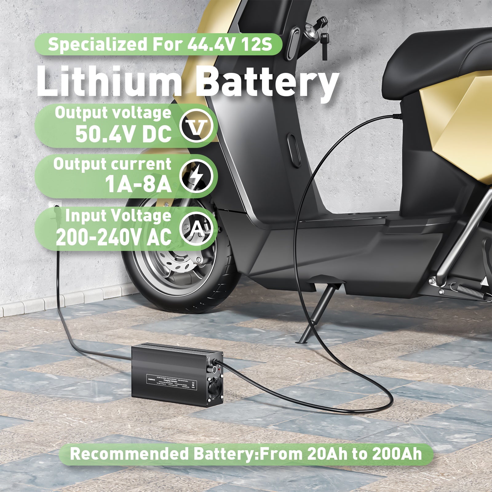 NOEIFEVO 50,4V 20A Lithium-batterilader til 44,4V 12S Lithium-Li-Ion-Lipo-batteri, LCD-skærm, justerbar strøm, lader til E-bike, scooter, elektrisk motorcykel