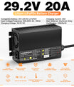 Noeifevo 29,2V 20A LiFePO4 batterilader for 24V 25,6V litiumbatteri, 0V BMS Aktiver, automatisk avstenging med full beskyttelse
