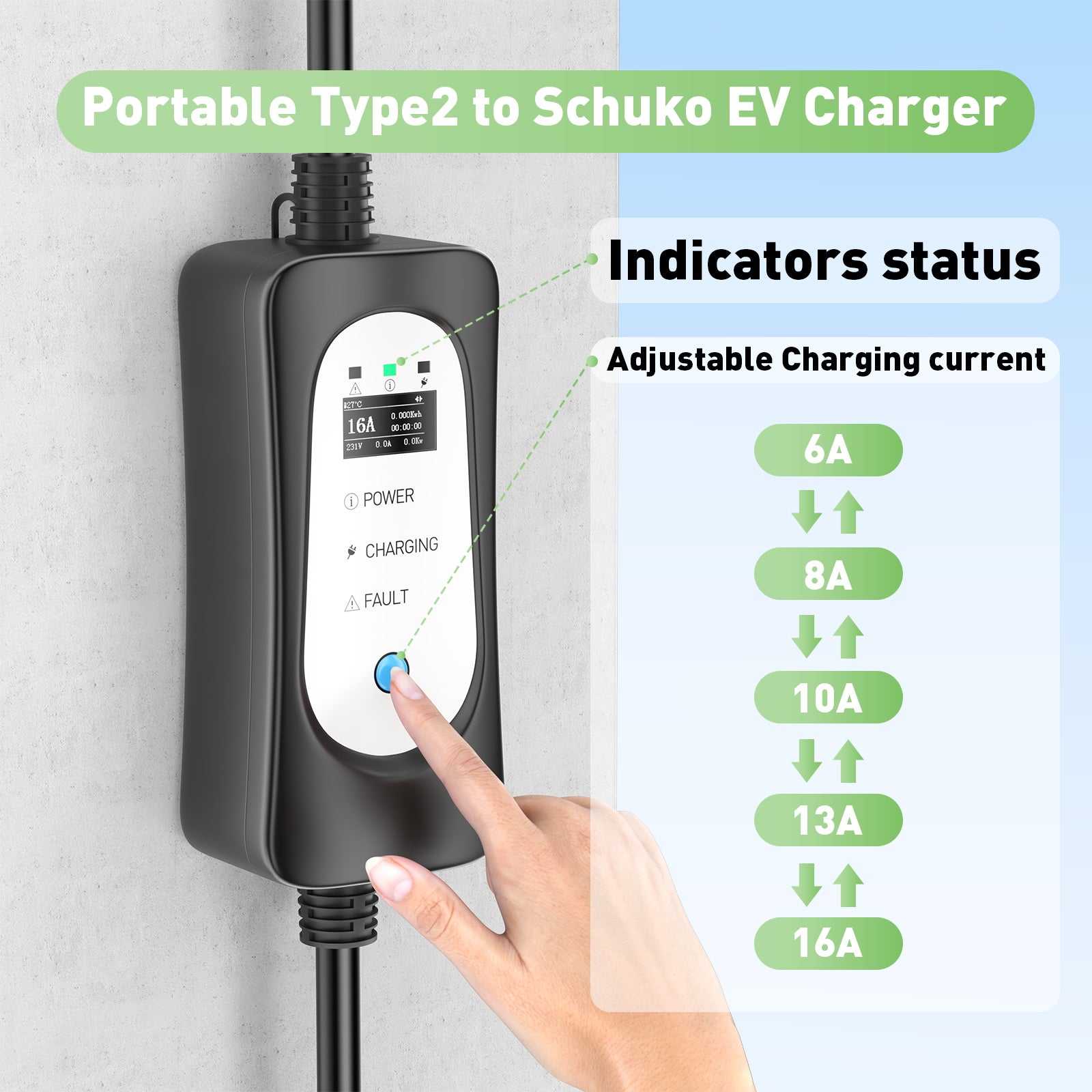 Prenosná nabíjačka Type2 3.7KW 16A EV, Type1 5 metrový mobilný nabíjací kábel EV so Schuko