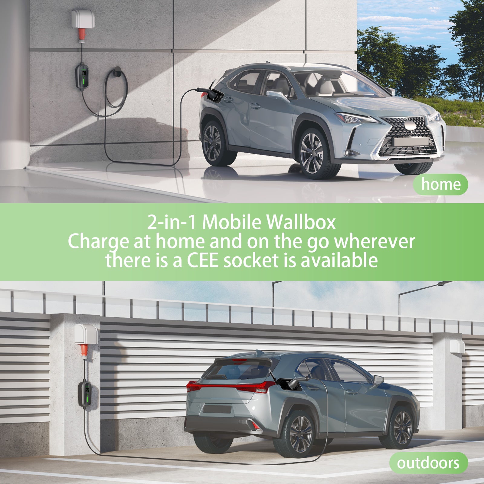 NOEIFEVO EV Wallbox 11kW mit App, Mobile Ladestation 3-Phasen 400V (6-16A einstellbar), Type 2 Ladekabel mit EU-Reiseadapter (CEE32/CEE16A/Schuko/Type2 Stecker), IP65 wasserdicht, RCD-Schutz, Tuya Smart APP.