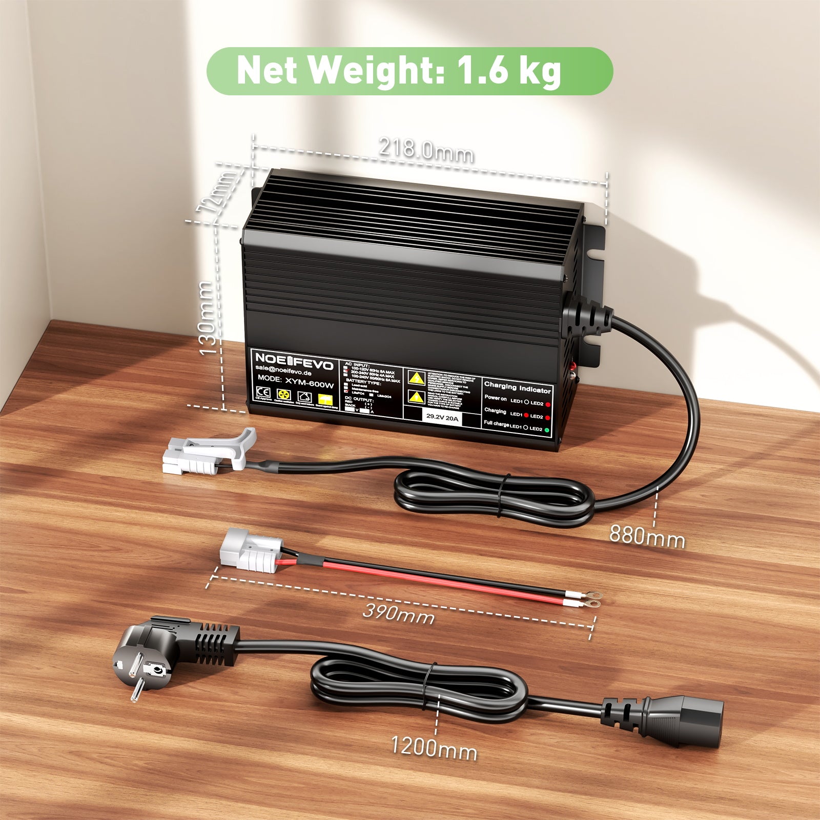 Noeifevo 29.2V 20A LiFePO4 Caricabatterie per 24V 25.6V LiFePO4 batteria