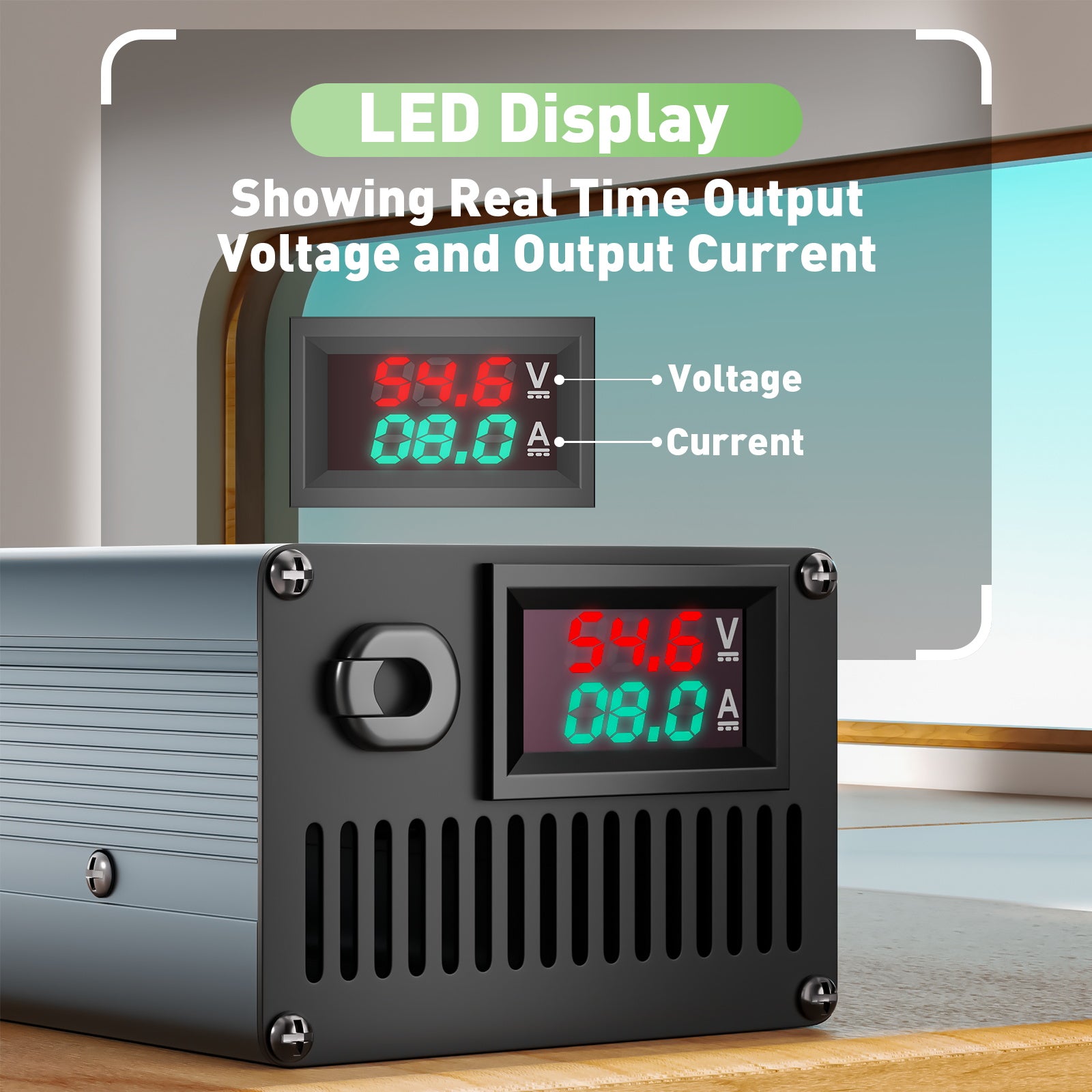 NOEIFEVO Caricabatterie al litio 54.6V 8A 13S per batterie Li-Ion 13S 48.1V, regolazione della corrente 1-8A, carica lenta e carica veloce (MLC1300)