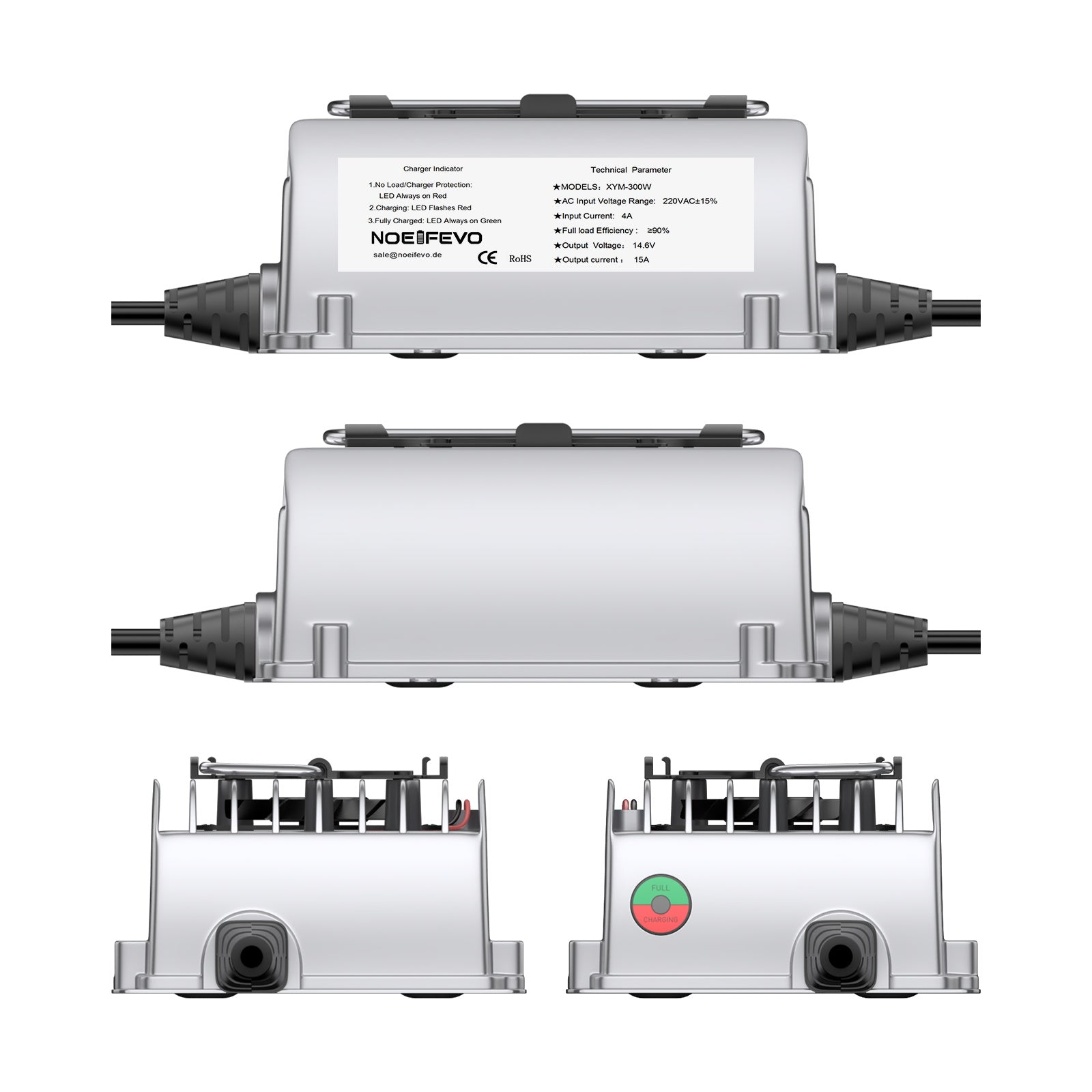 NOEIFEVO 14,6V 15A vattentät LiFePO4 batteriladdare för 12V(12,8V) 4S LiFePO4 batteri