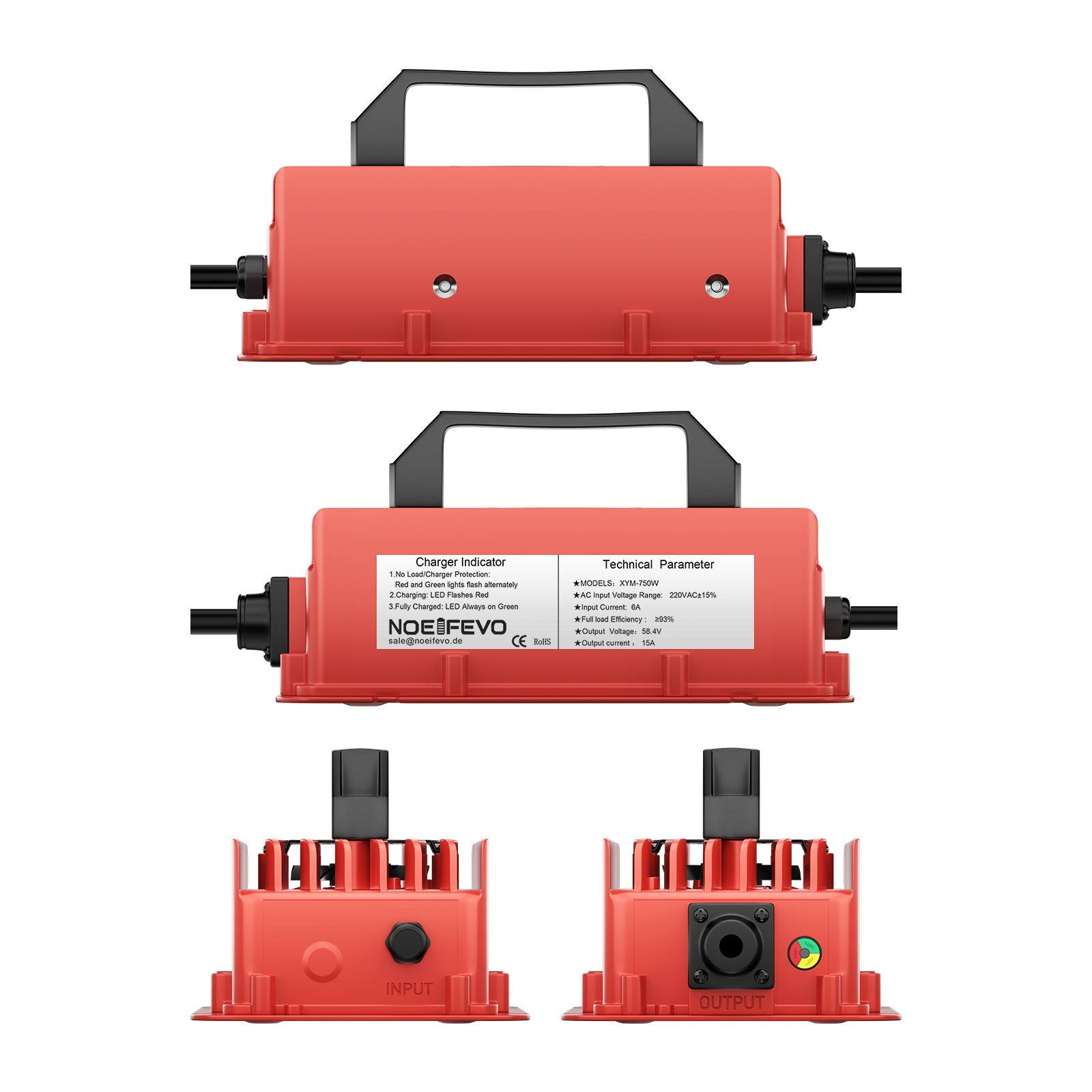 NOEIFEVO 58,4V 15A waterdichte LiFePO4-batterijlader voor 51,2V (48V) 16S LiFePO4-batterij