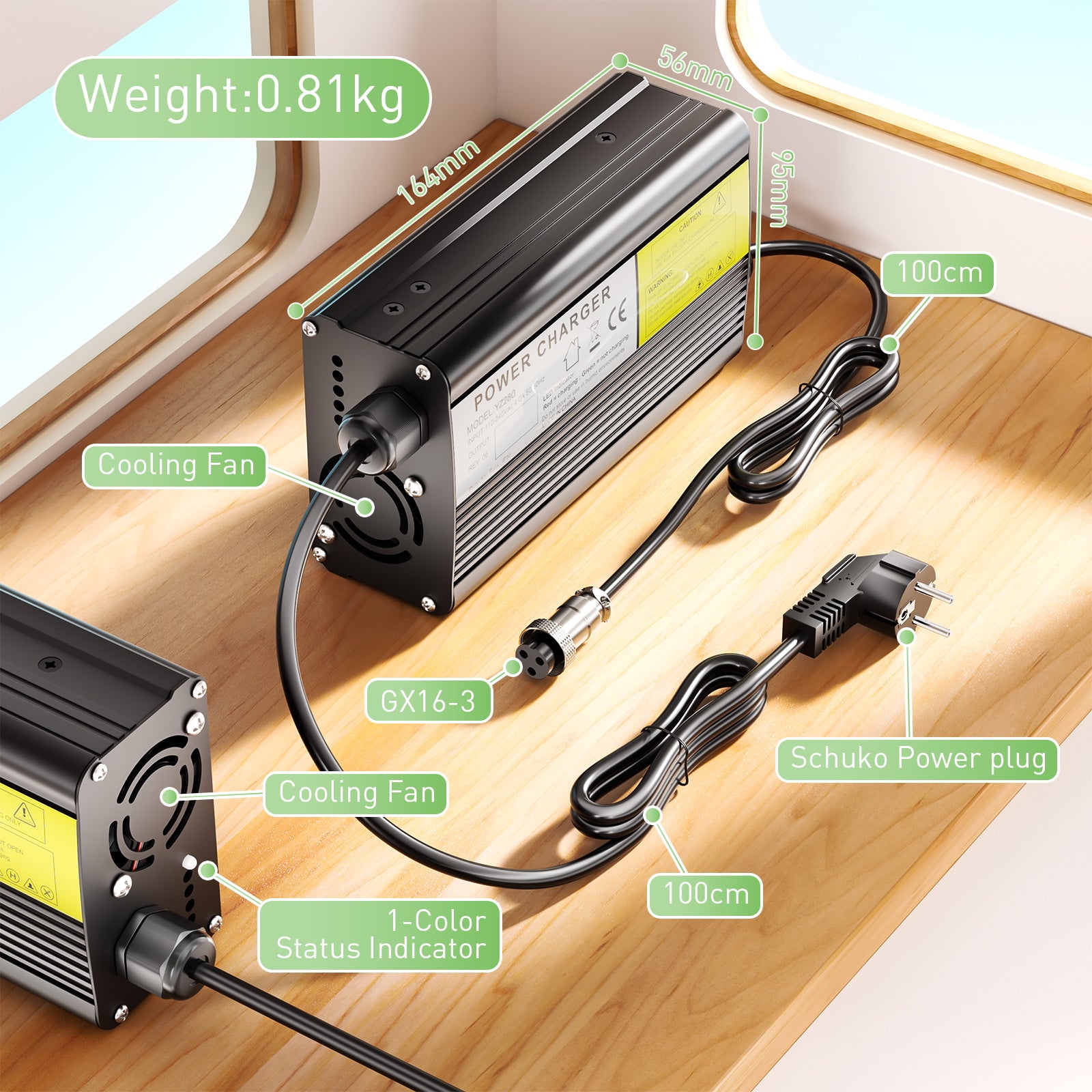 NOEIFEVO 67.2V 3A Lithium-Batterieladegerät für 60V 59.2V 16S Batterie, E-Bike Roller Elektrisches Gerät Motorrad Ladegerät.