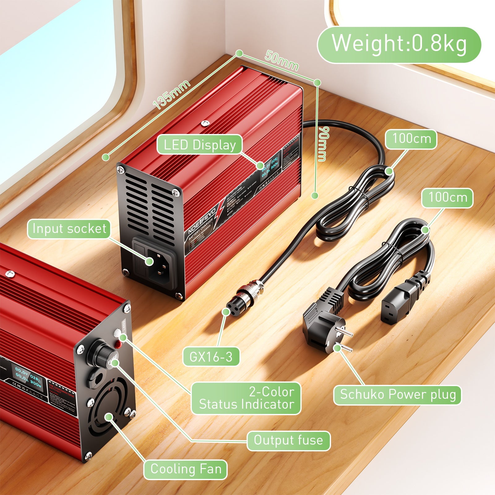 NOEIFEVO 48V 5A ładowarka do akumulatorów kwasowo-ołowiowych, wyświetlacz OLED, obudowa aluminiowa, inteligentna ładowarka szybka, XT60/XT90/Anderson 50A/M8