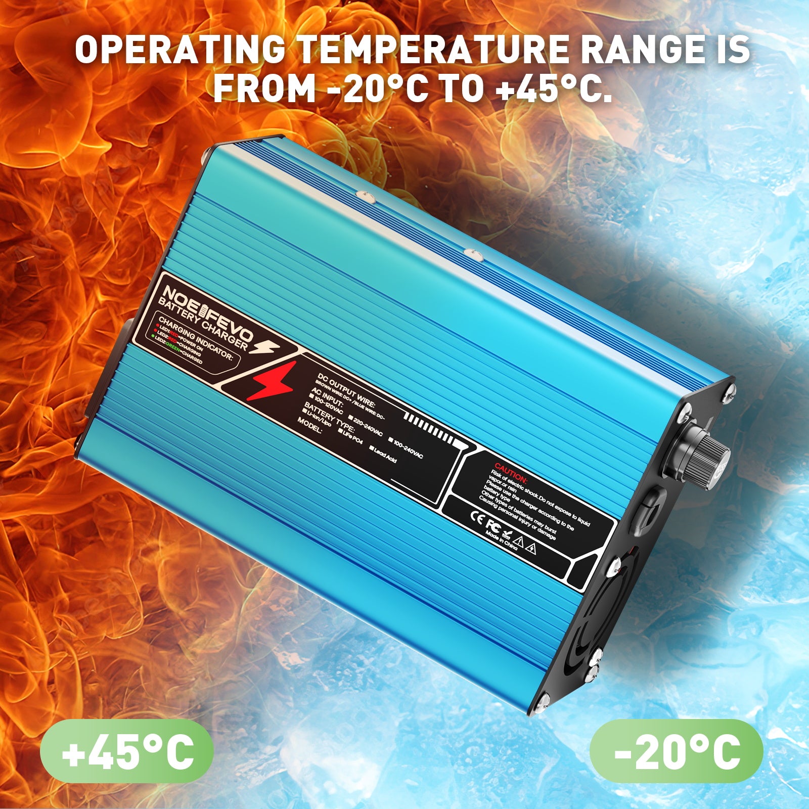 NOEIFEVO 54.6V 3A litiumladdare för 13S 48.1V Li-Ion Lipo-batterier, kylfläkt, automatisk avstängning（BLÅ）