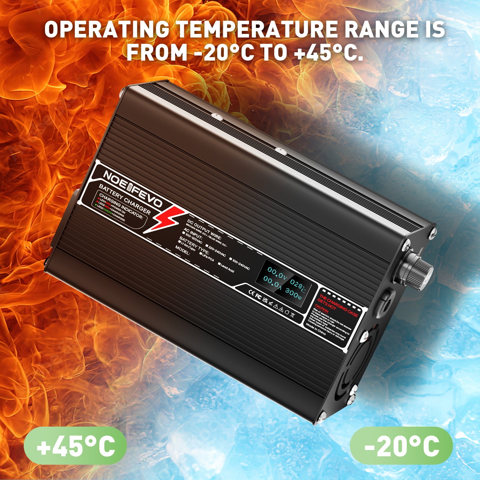 NOEIFEVO 14.6V 10A LiFePO4 Batterijlader voor 4S 12V 12.8V LiFePO4 Batterij, met LCD-scherm, Koelventilator, Automatische Uitschakeling