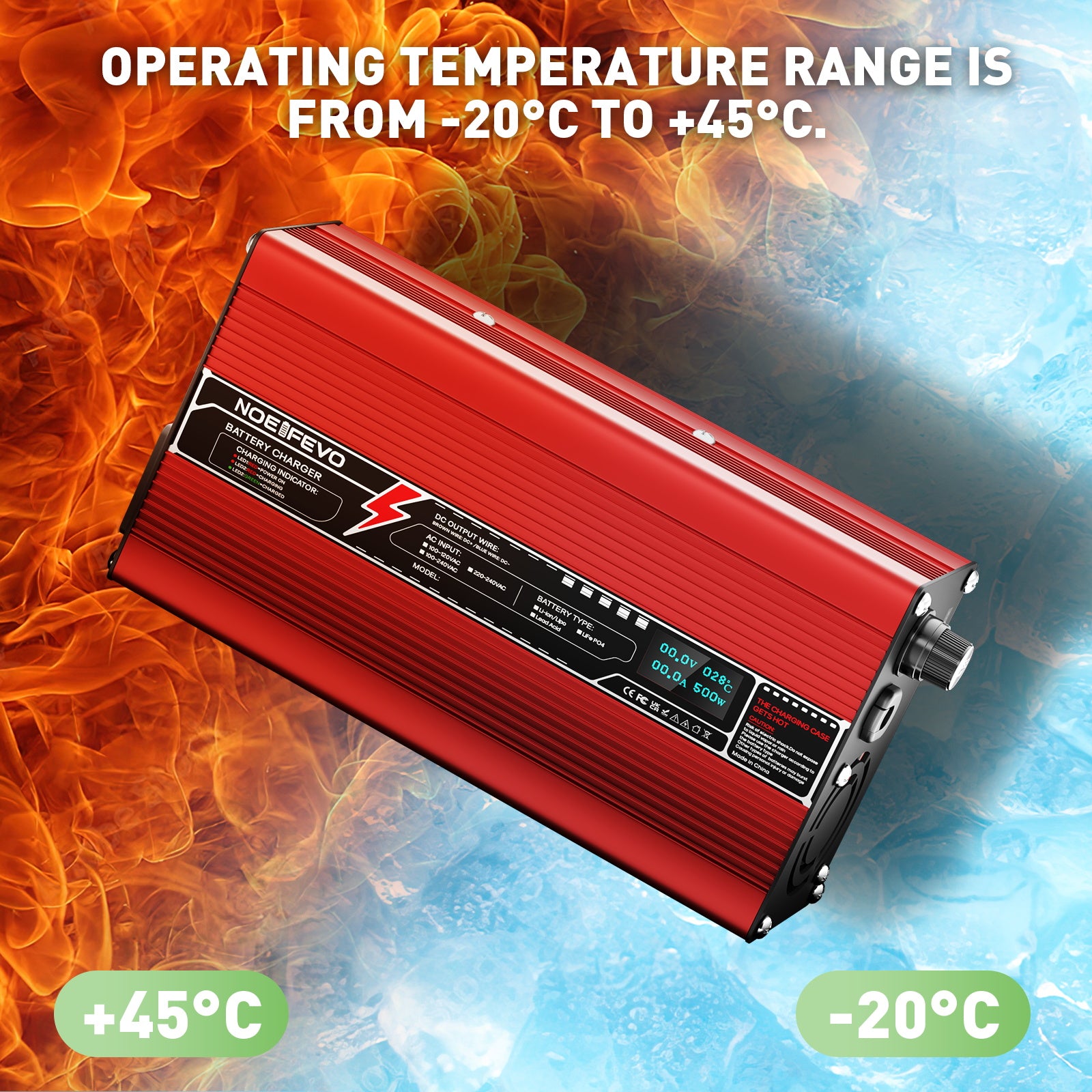 NOEIFEVO 29,2V 15A LiFePO4-batterilader til 25,6V 8S LiFePO4-batterier, automatisk slukning, OLED-display, aluminiumsgehus, med ventilator