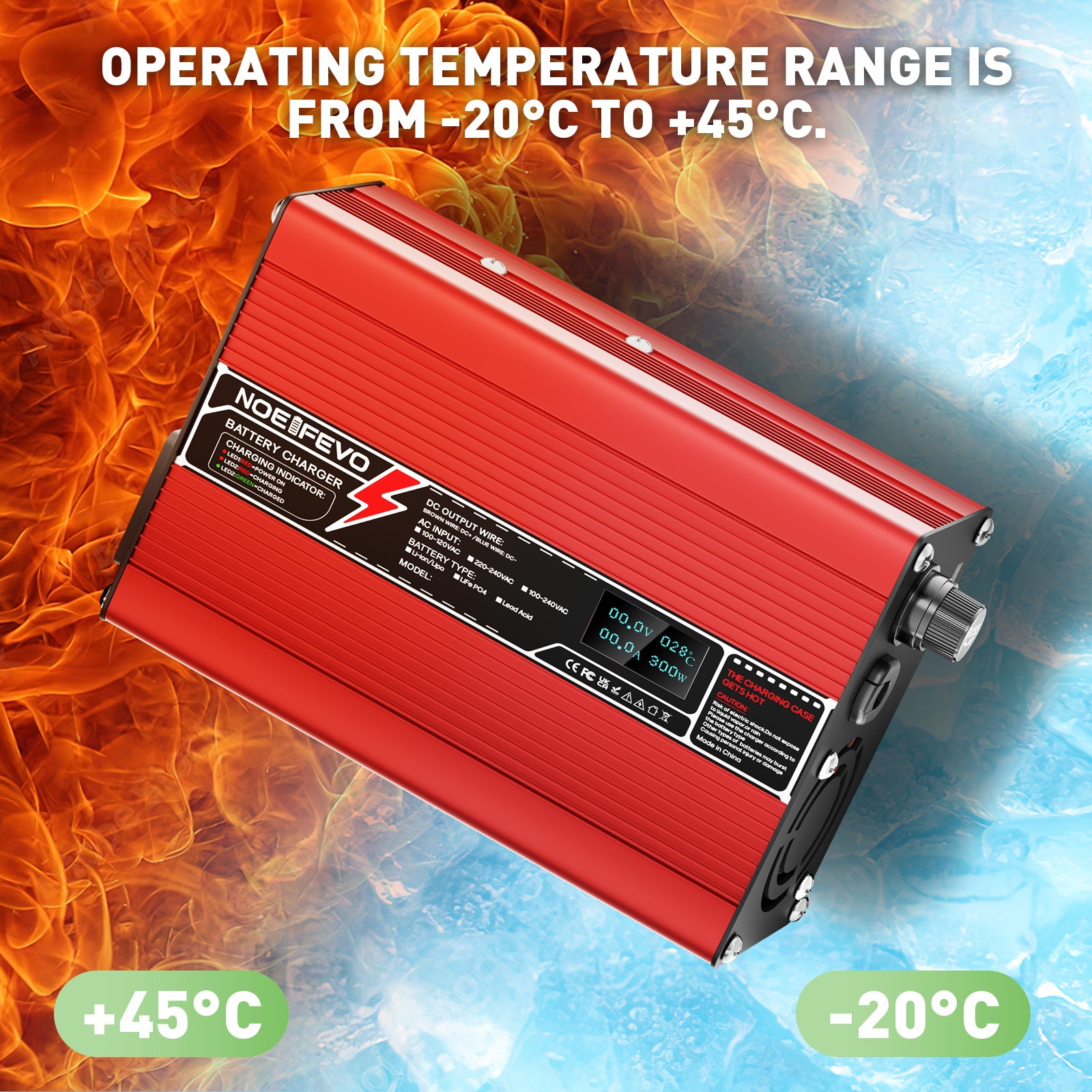 NOEIFEVO 16.8V 5A 6A 7A 8A 10A  litiumladdare för 4S 14.8V Li-Ion Lipo-batterier, kylfläkt, automatisk avstängning（RÖD）