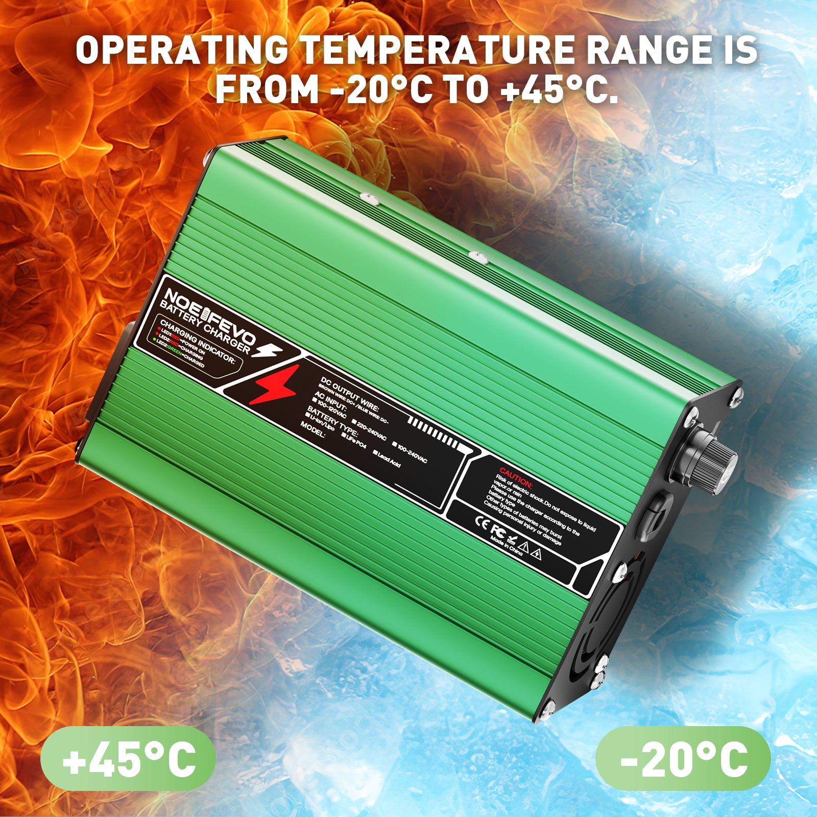 NOEIFEVO 16.8V 10A Carregador de Lítio para Baterias Li-Ion Lipo 4S 14.8V, Ventilador de Resfriamento, Desligamento Automático (VERDE)