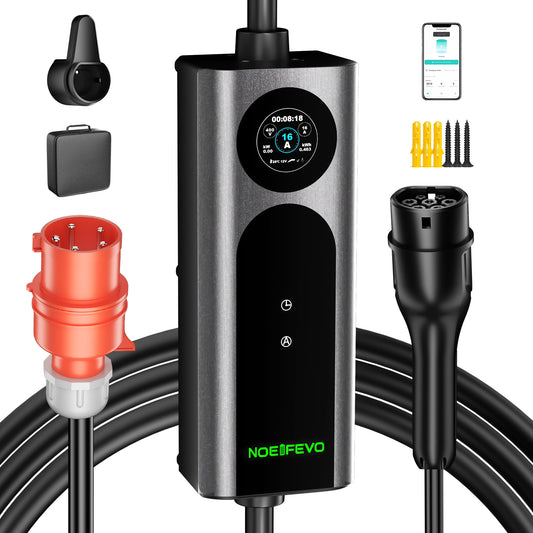 NOEIFEVO Q21W Wlan ładowarka samochodowa Wallbox 11kW z pilotem zdalnego sterowania APP, 3-fazowy kabel ładujący 5 m/10 m Type2 CEE16A 