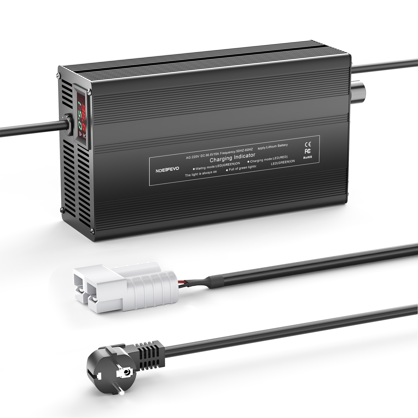 NOEIFEVO 96,6V 1A-15A Lithium-batterilader til 85,1V (84V) 23S Lithium-Li-Ion-Lipo-batteri, LCD-display, justerbar strøm