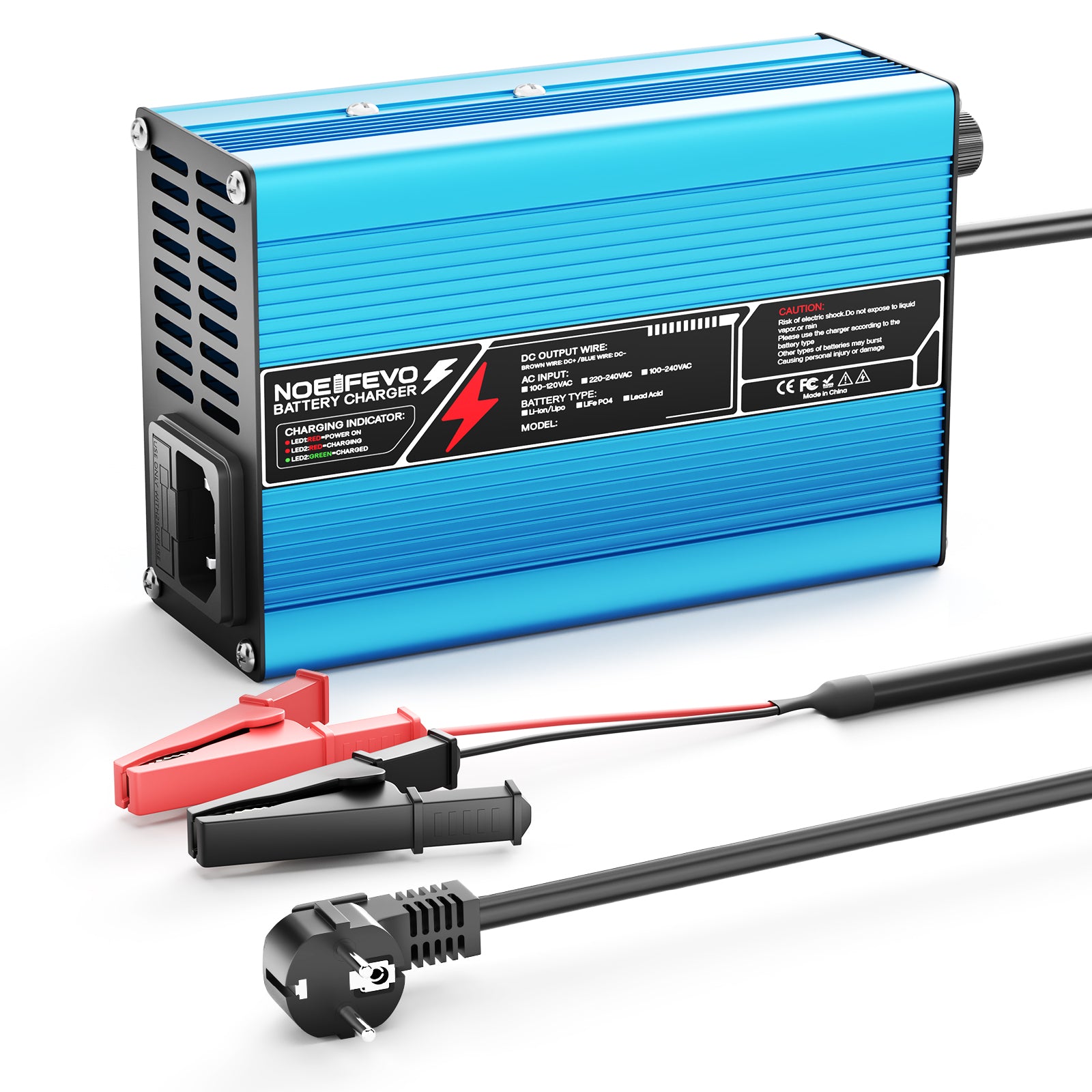 NOEIFEVO 25.2V 2A 3A 4A 5A lithiumová nabíječka pro 6S 22.2V Li-Ion Lipo baterie, chladicí ventilátor, automatické vypnutí（BLUE）