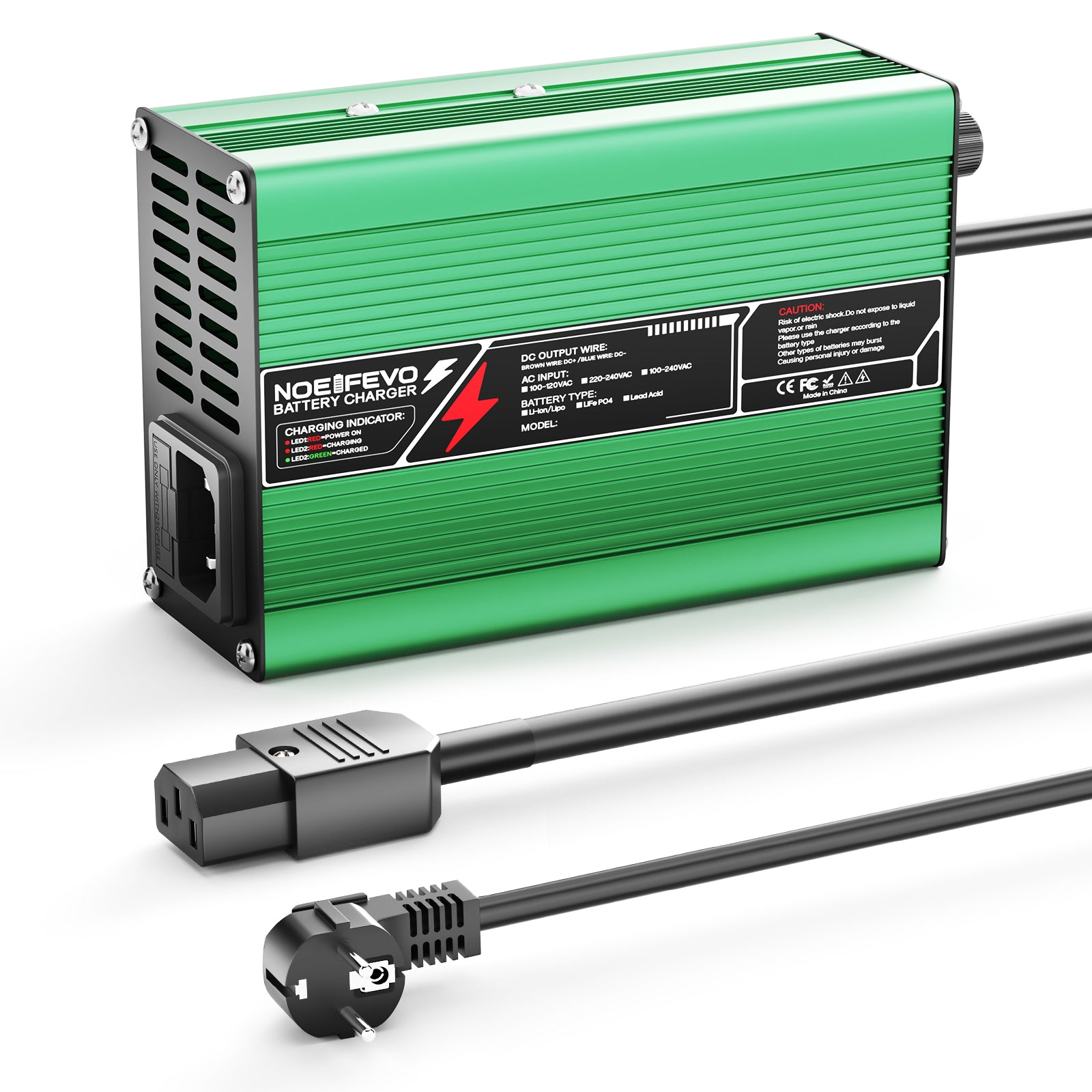 NOEIFEVO 54.6V 2A 2.5A 3A Lithium-Ladegerät für 13S 48.1V Li-Ion Lipo-Batterien, Kühlventilator, automatischer Abschaltung (GREEN)