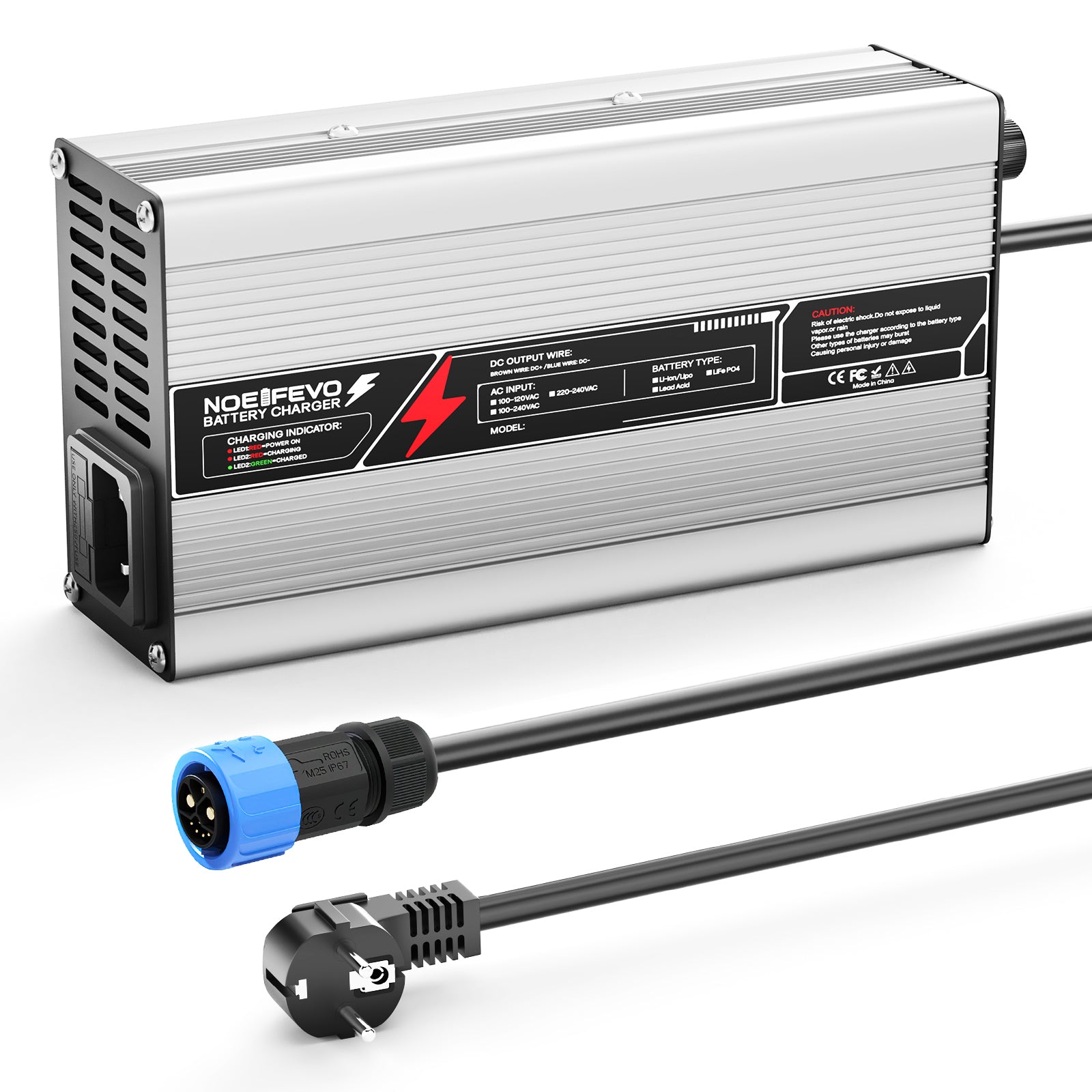 NOEIFEVO 48V 8A chumbo de bateria de Carregador,tensão de carga 55,2V-55,8V, desligar automático, caixa em alumínio, com ventilador