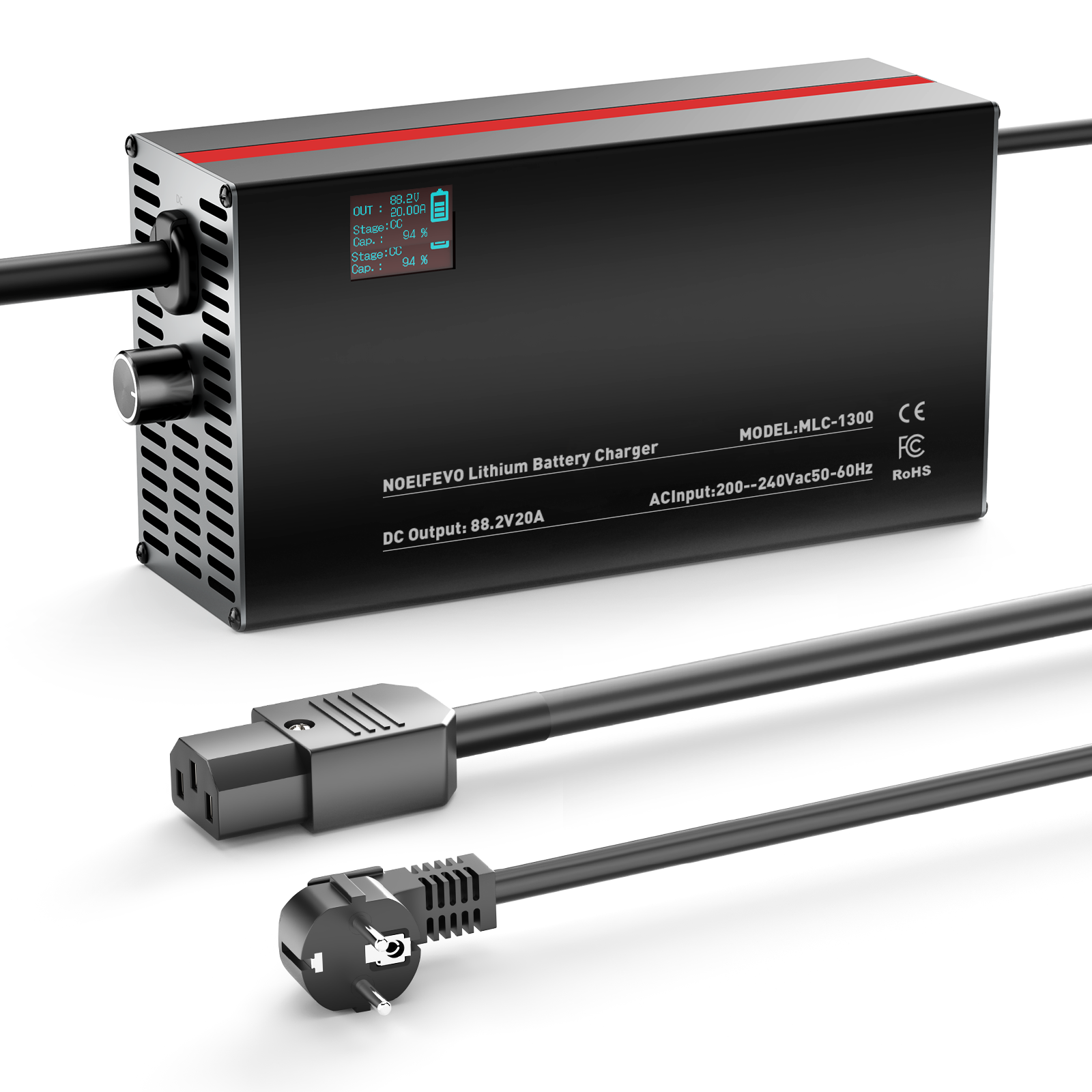 NOEIFEVO 88.2V 2-20A ładowarka do akumulatorów litowych do baterii 77.7V 21S Lithium-Ion Li-Ion Lipo, wyświetlacz LCD, regulowany prąd, ładowarka do rowerów elektrycznych, hulajnóg, motocykli elektrycznych.