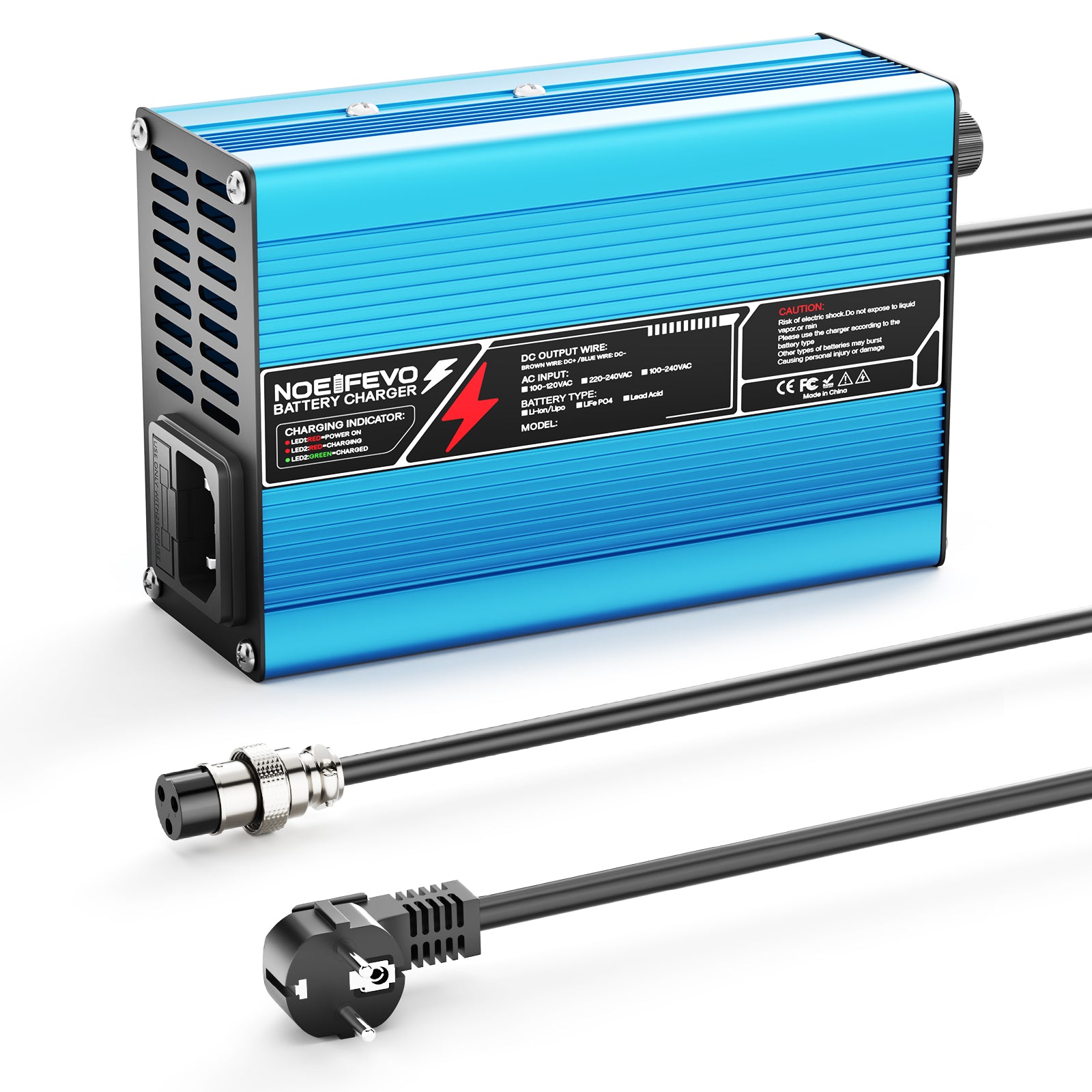 NOEIFEVO 16.8V 10A lithiumová nabíječka pro 4S 14.8V Li-Ion Lipo baterie, chladicí ventilátor, automatické vypnutí（BLUE）