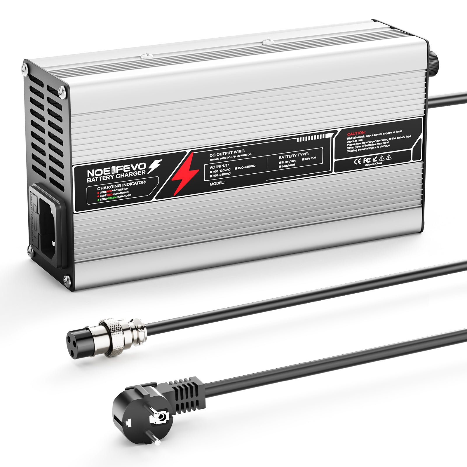 NOEIFEVO 67,2 V 6 A Cargador de batería de litio para batería de 59,2 V (60 V) 16S, apagado automático, carcasa de aluminio, con ventilador (plata)