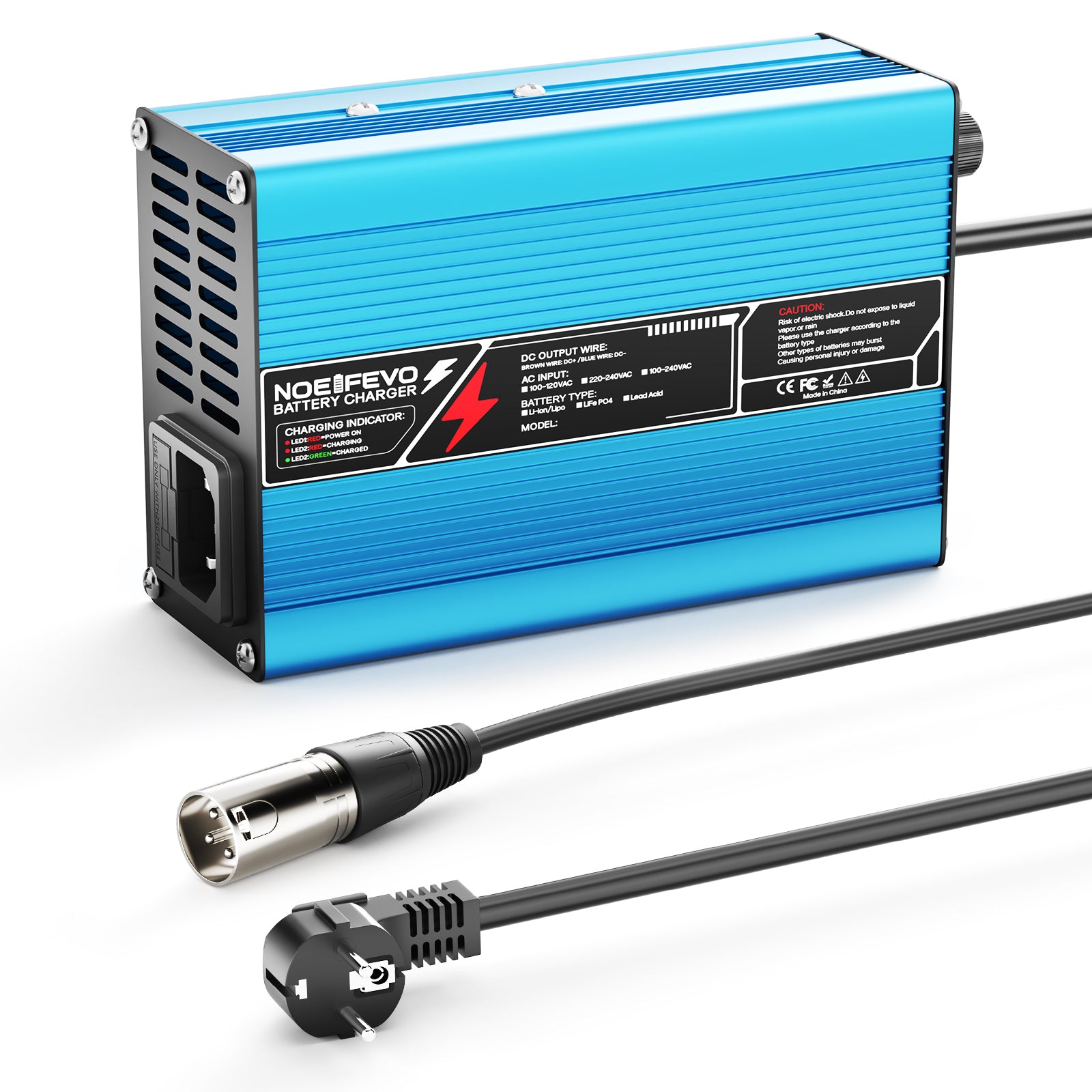 NOEIFEVO 25.2V 2A 3A 4A 5A Cargador de litio para baterías de 6S 22.2V Li-Ion Lipo, ventilador de enfriamiento, apagado automático (AZUL)