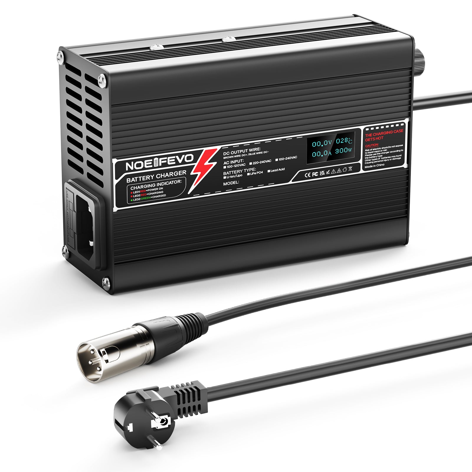 מטען ליתיום NOEIFEVO 25.2V 4A עבור סוללות 6S 22.2V Li-Ion Lipo, עם תצוגת LCD, מאוורר קירור, כיבוי אוטומטי