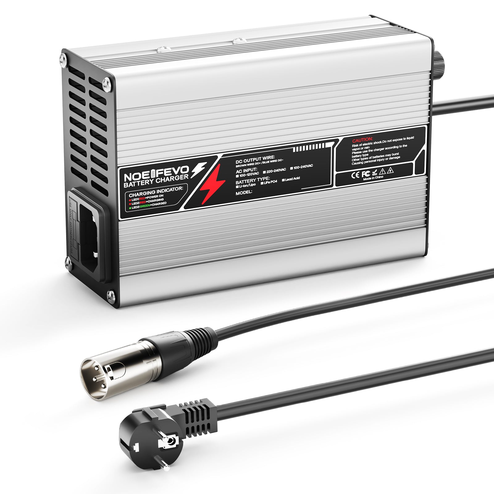 NOEIFEVO 12,6V 5A 6A 7A 8A 10A Carregador de Lithium para Baterias Li-Ion Lipo 3S 11,1V, Ventilador de refrigeração, desligamento automático.