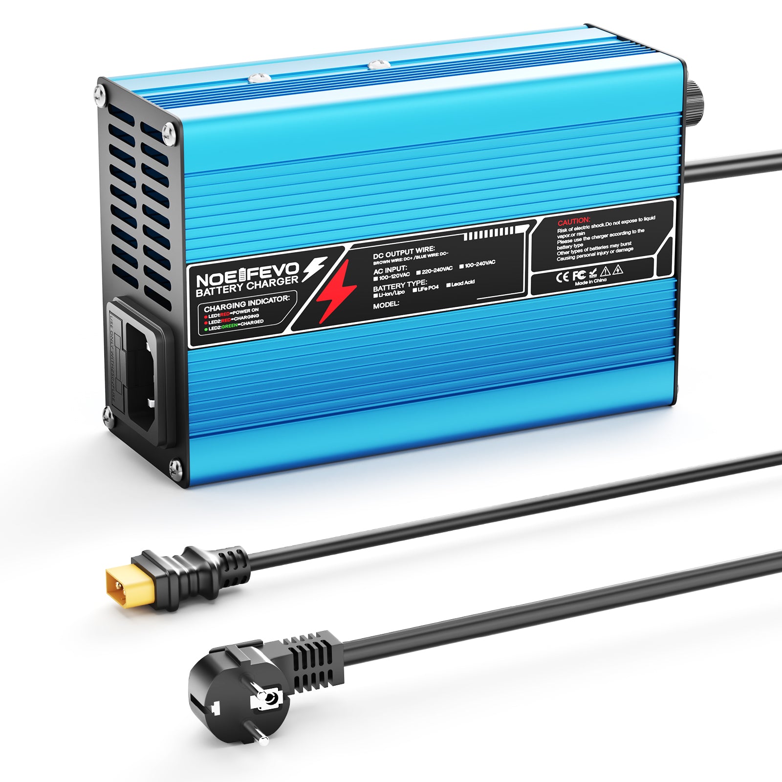 NOEIFEVO 25.2V 2A 3A 4A 5A  מטען ליתיום עבור סוללות Li-Ion Lipo 6S 22.2V, מאוורר קירור, כיבוי אוטומטי (כחול)
