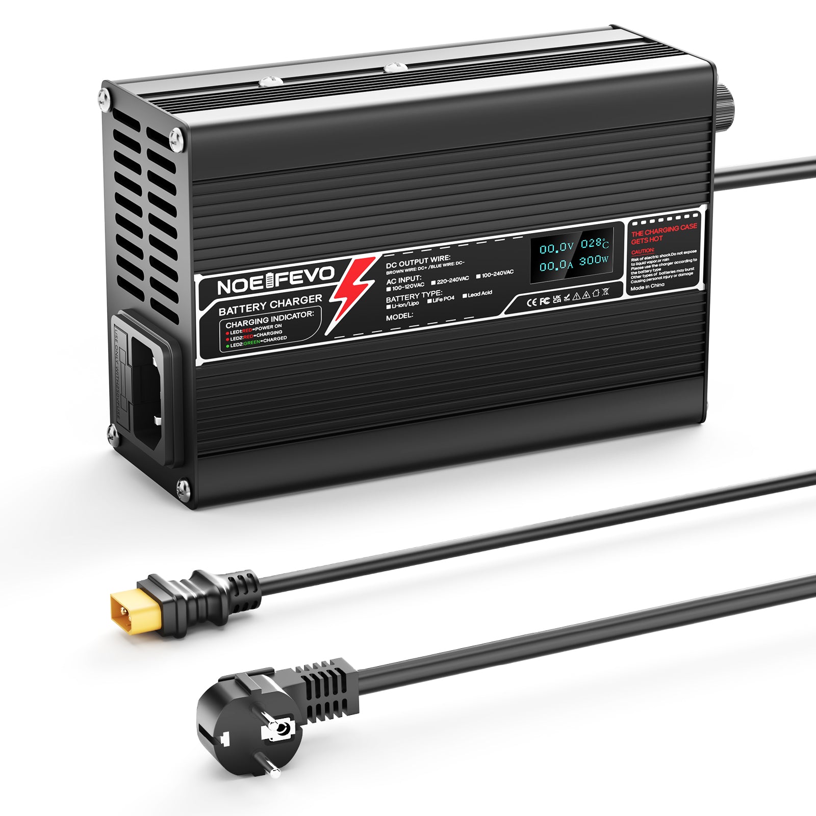 NOEIFEVO 21V 3A Lithium-lader til 5S 18.5V Li-Ion Lipo-batterier, med LCD-display, køleventilator, automatisk slukning