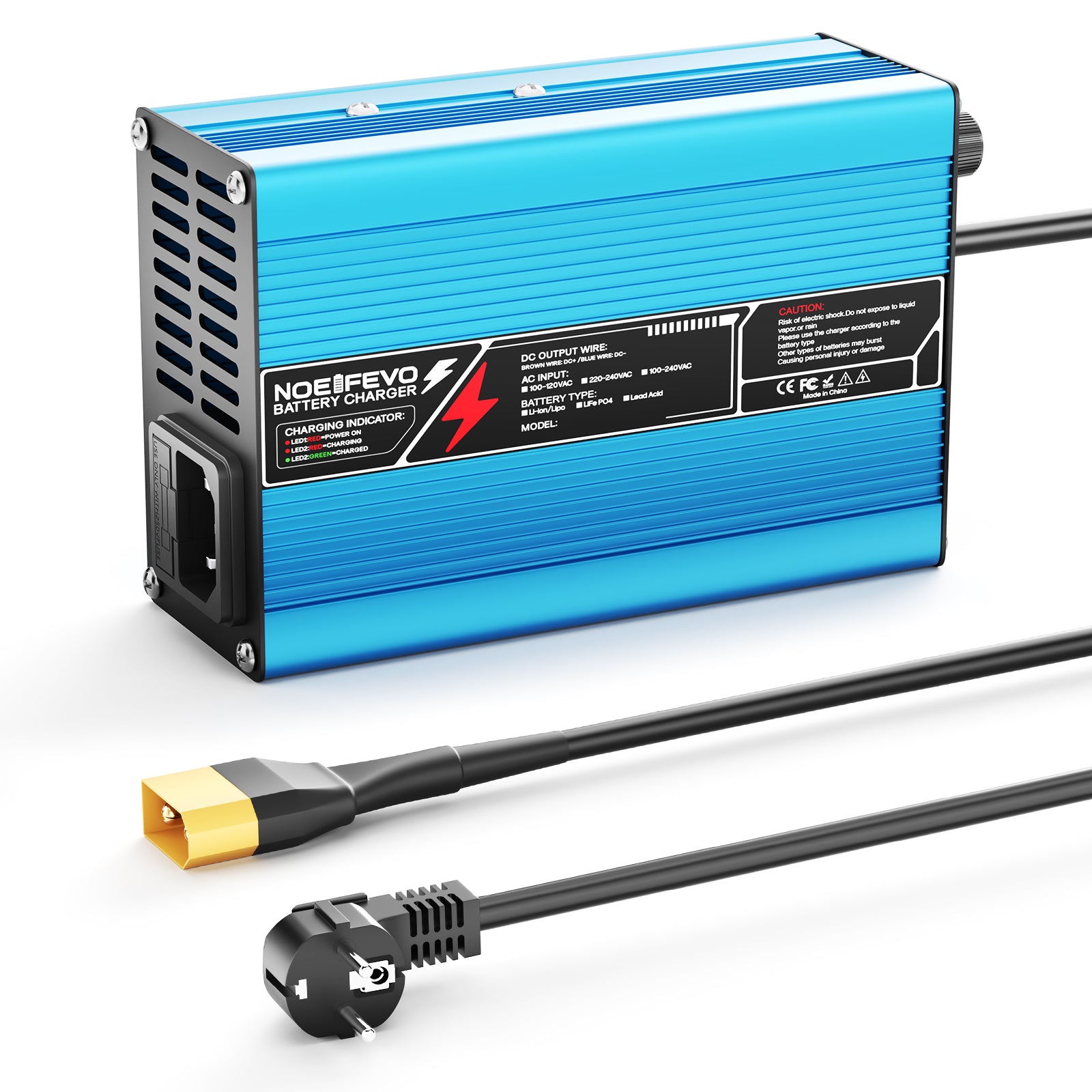 NOEIFEVO 25.2V 2A 3A 4A 5A Caricabatterie al litio per batterie Li-Ion Lipo 6S 22.2V, ventilatore di raffreddamento, spegnimento automatico (BLU)