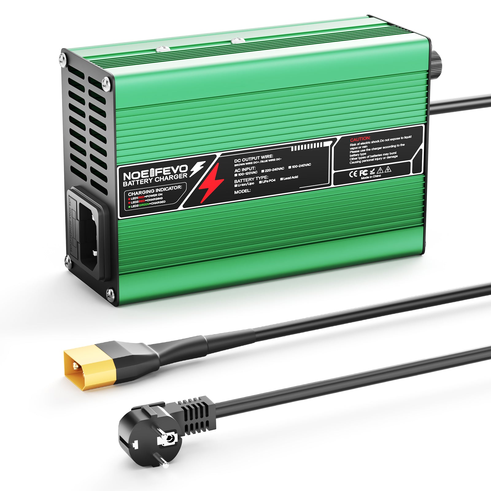 NOEIFEVO 54.6V 2A 2.5A 3A Lithium-Ladegerät für 13S 48.1V Li-Ion Lipo-Batterien, Kühlventilator, automatischer Abschaltung (GREEN)