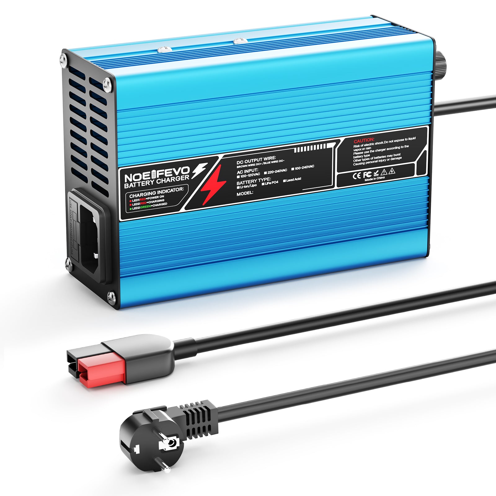 NOEIFEVO 25.2V 2A 3A 4A 5A Litiumladdare för 6S 22.2V Li-Ion Lipo-batterier, kylfläkt, automatisk avstängning (BLÅ)