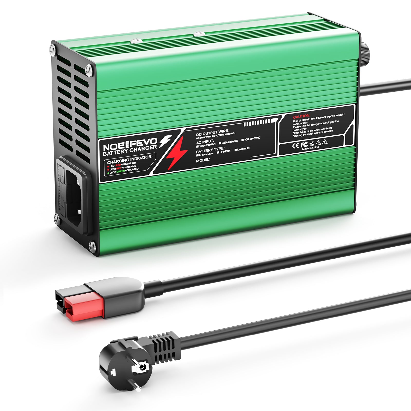 NOEIFEVO 12.6V 5A 6A 7A 8A 10A מטען ליתיום עבור סוללות Li-Ion Lipo 3S 11.1V, מאוורר קירור, כיבוי אוטומטי (ירוק)