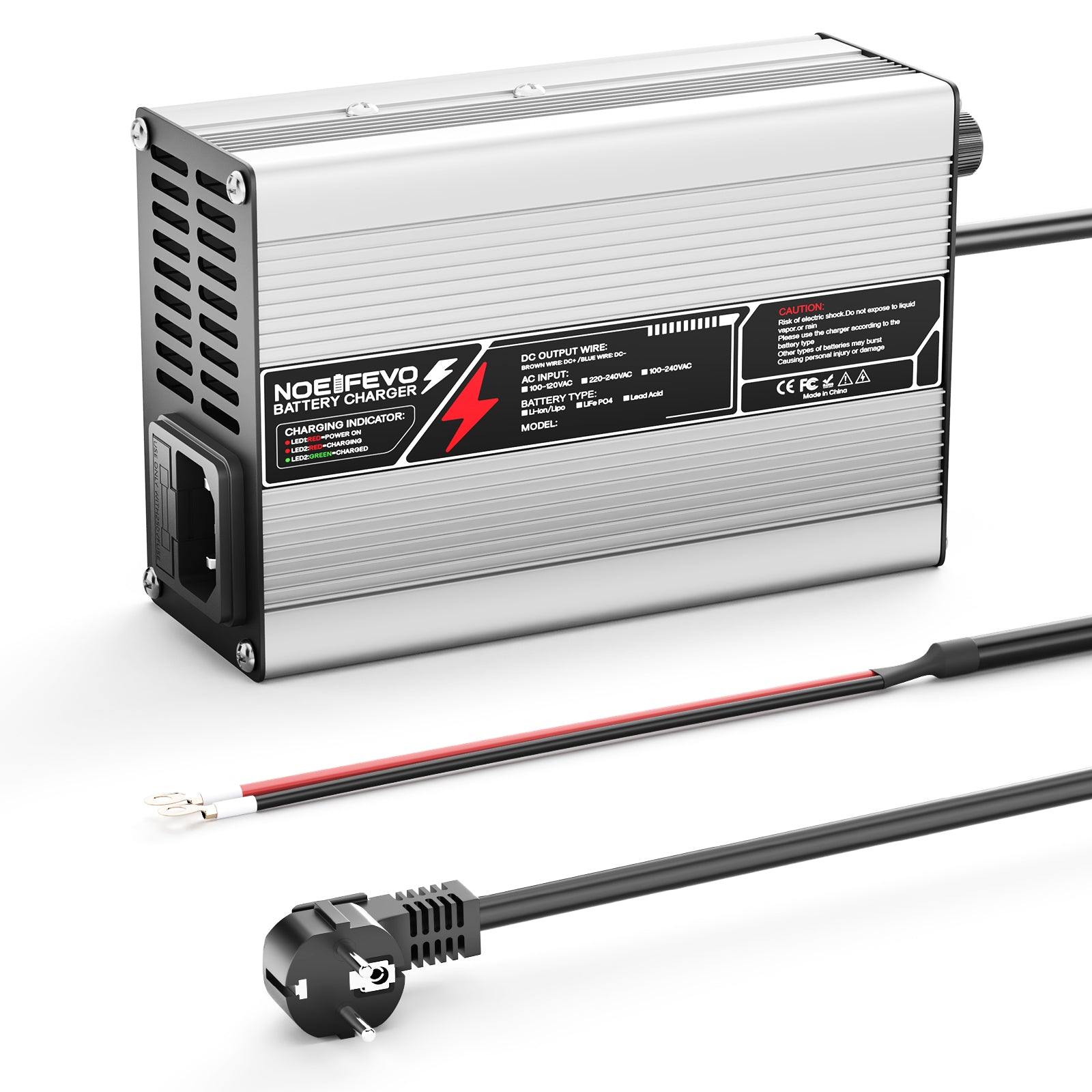 Caricabatterie NOEIFEVO 33.6V 2A 3A 4A 5A per batterie Li-Ion Lipo 8S 29.6V, ventola di raffreddamento, spegnimento automatico