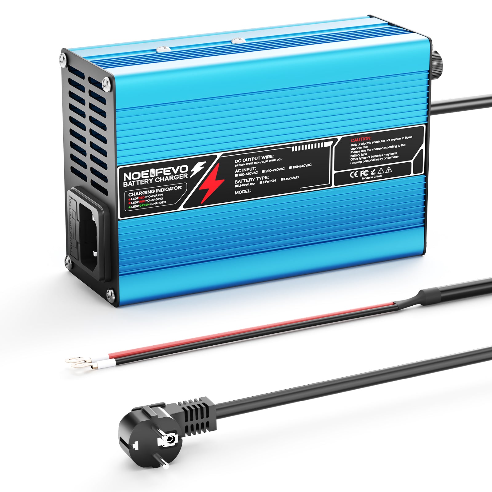 NOEIFEVO 25.2V 2A 3A 4A 5A Caricabatterie al litio per batterie Li-Ion Lipo 6S 22.2V, ventilatore di raffreddamento, spegnimento automatico (BLU)