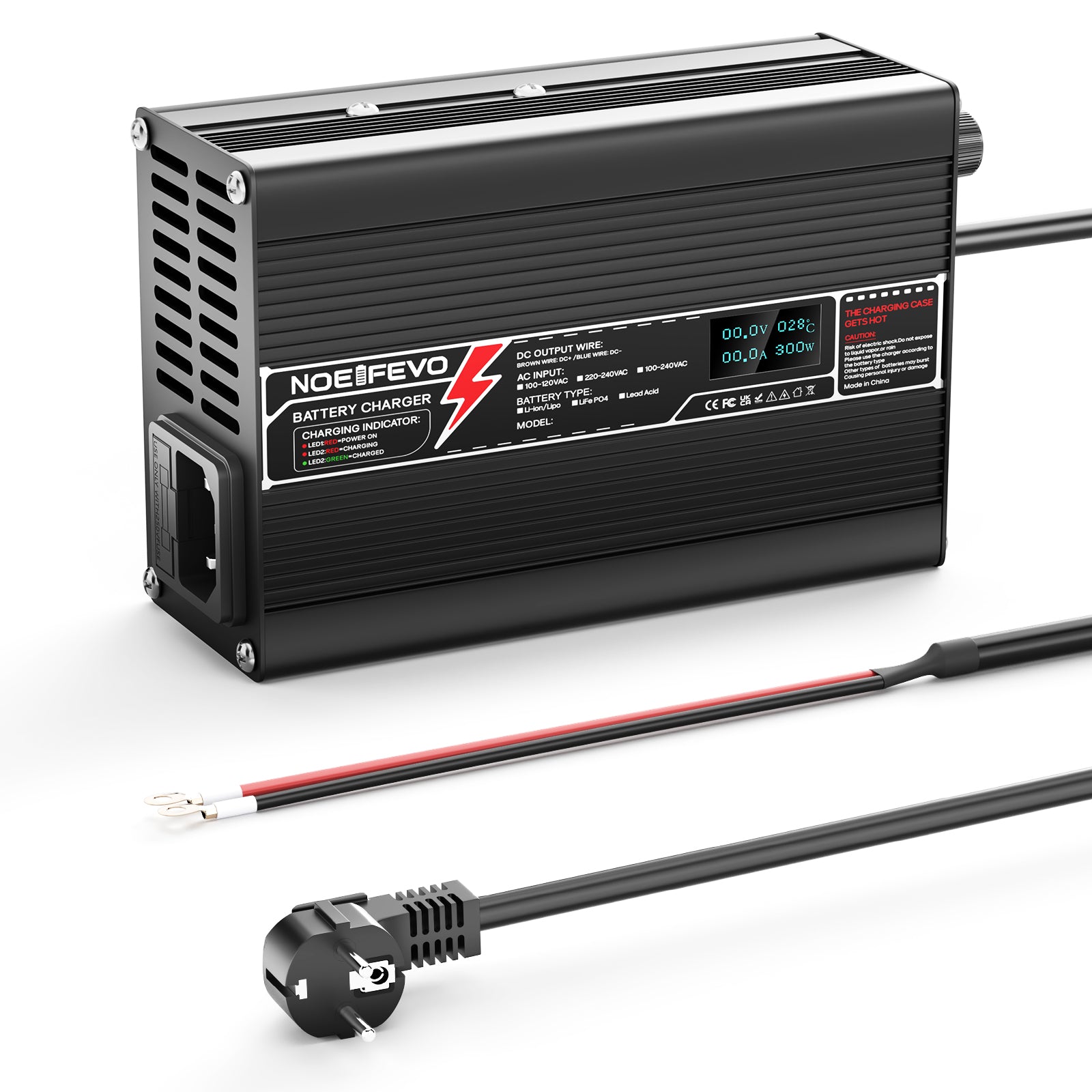 NOEIFEVO 50.4V 2.5A Lithium-batterilader til 12S 44.4V Li-Ion Lipo-batterier, med LCD-display, køleventilator og automatisk slukning