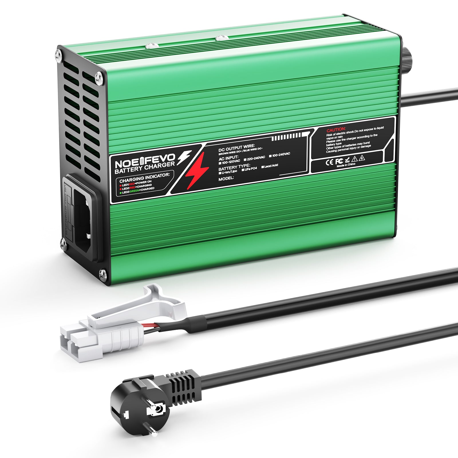 NOEIFEVO 41.4V-44.1V 2A 3A 3.5A 4A  Blei-Säure-Batterieladegerät für 36V Blei-Säure Batterie, Kühlventilator, automatischer Abschaltung (GREEN)